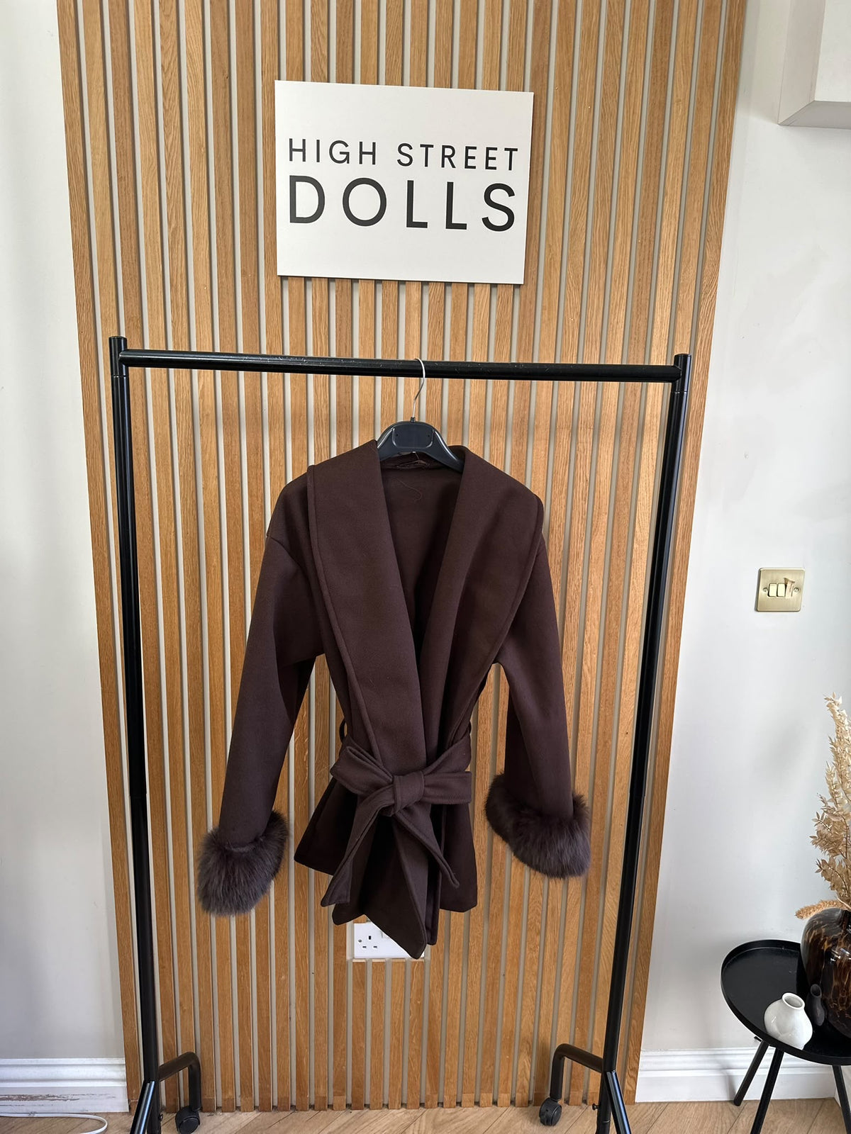 Celeste Luxe Belted Wrap Coat with Faux Fur Cuffs – Mid Length Jacket Autumn Winter