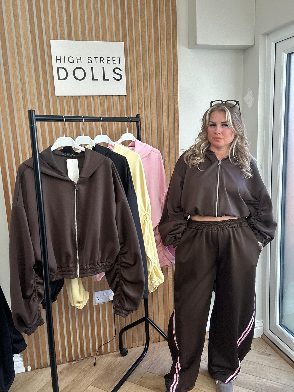 Reene Cropped Ruched Sleeve Hoodie Zip Up Jacket Jersey Spring Summer Winter