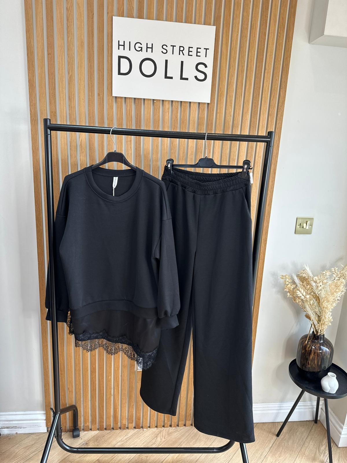 Sloane Lace Lounge Set Tracksuit T shirt with Wide leg Trousers Loungewear Two Piece Spring Summer