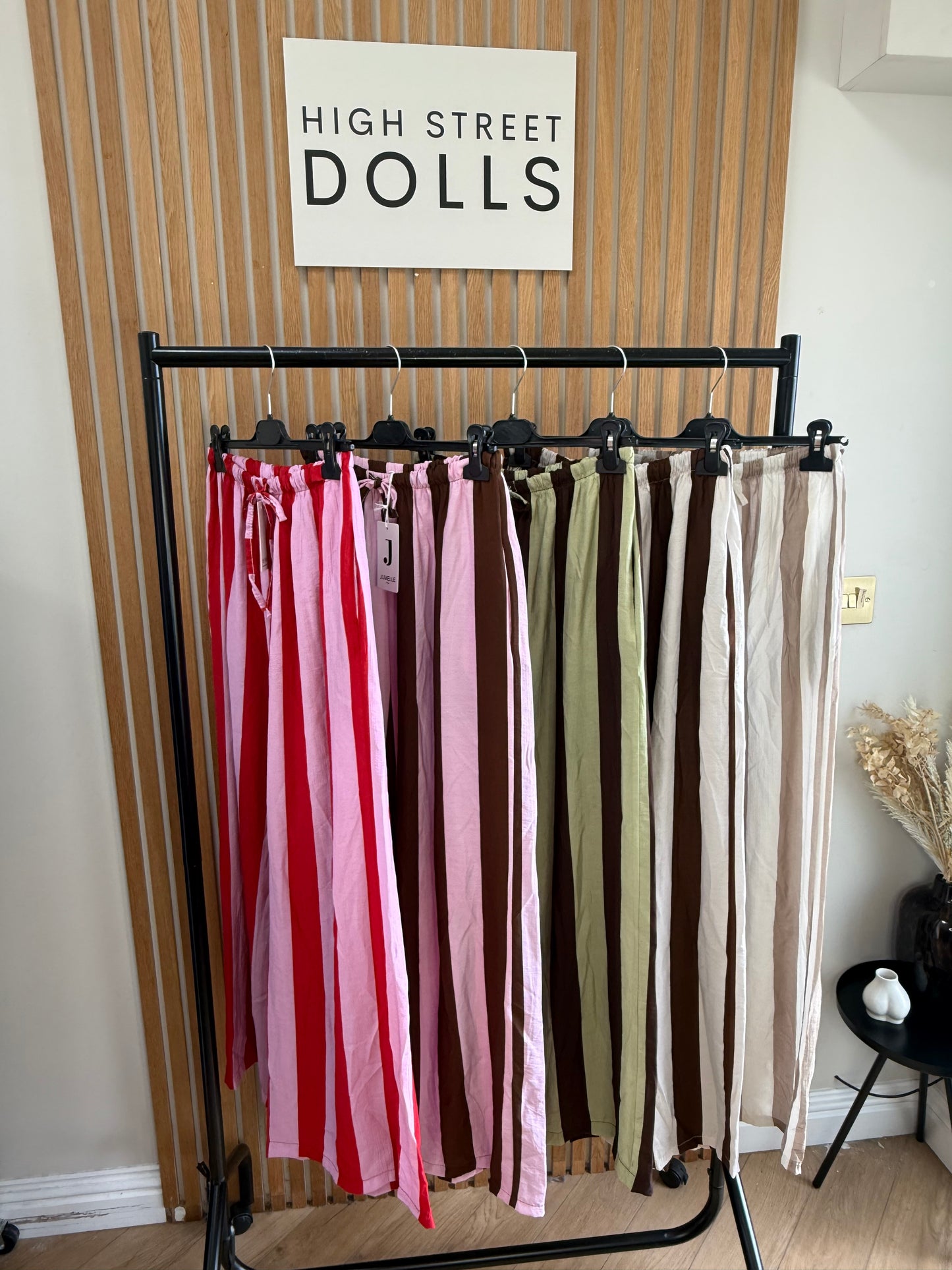 Lollie Wide Leg Trousers Light Weight Linen Style Summer Bright Stripes