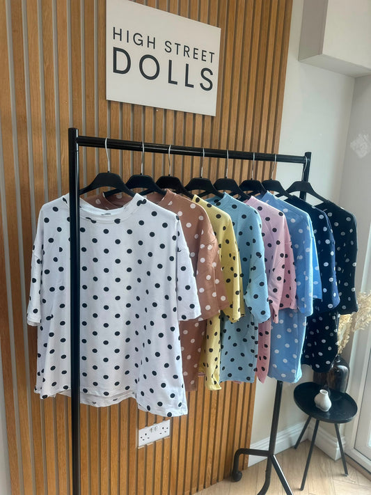 Mabel Polka Dot Oversized T Shirt Short Sleeves Spring Summer Lemon Viral