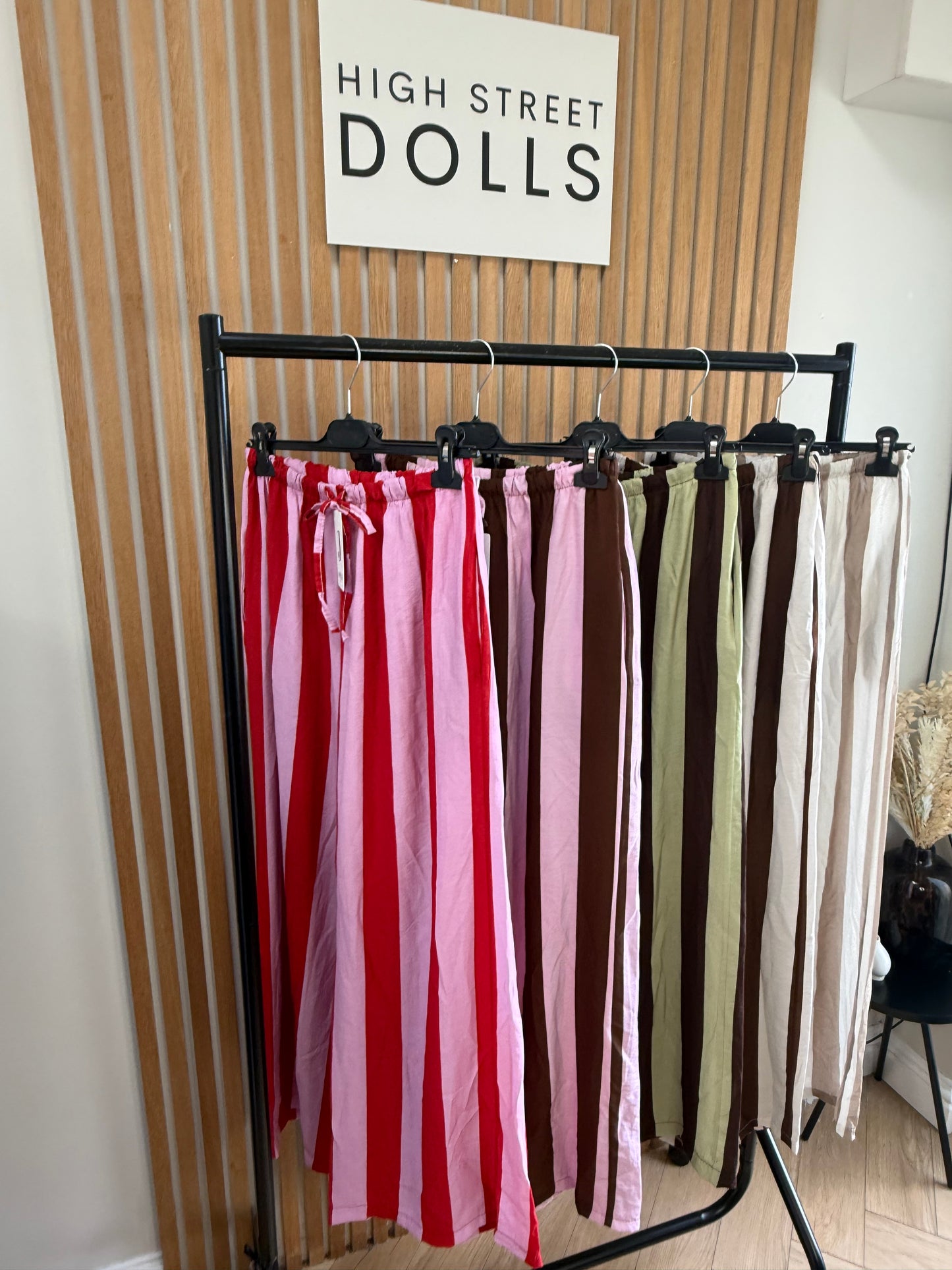 Lollie Wide Leg Trousers Light Weight Linen Style Summer Bright Stripes
