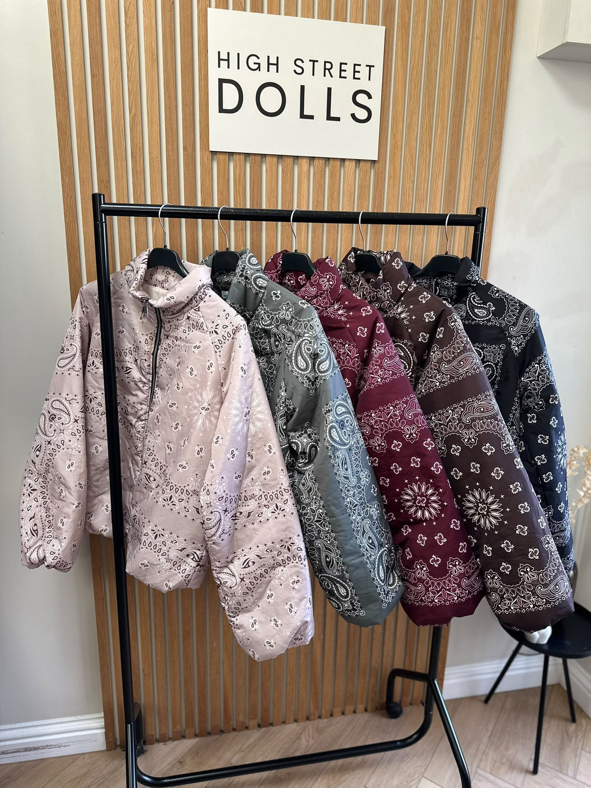 Paisley Patterned Zip-Up Puffer Jacket with Balloon Sleeves – Autumn Winter Outerwear