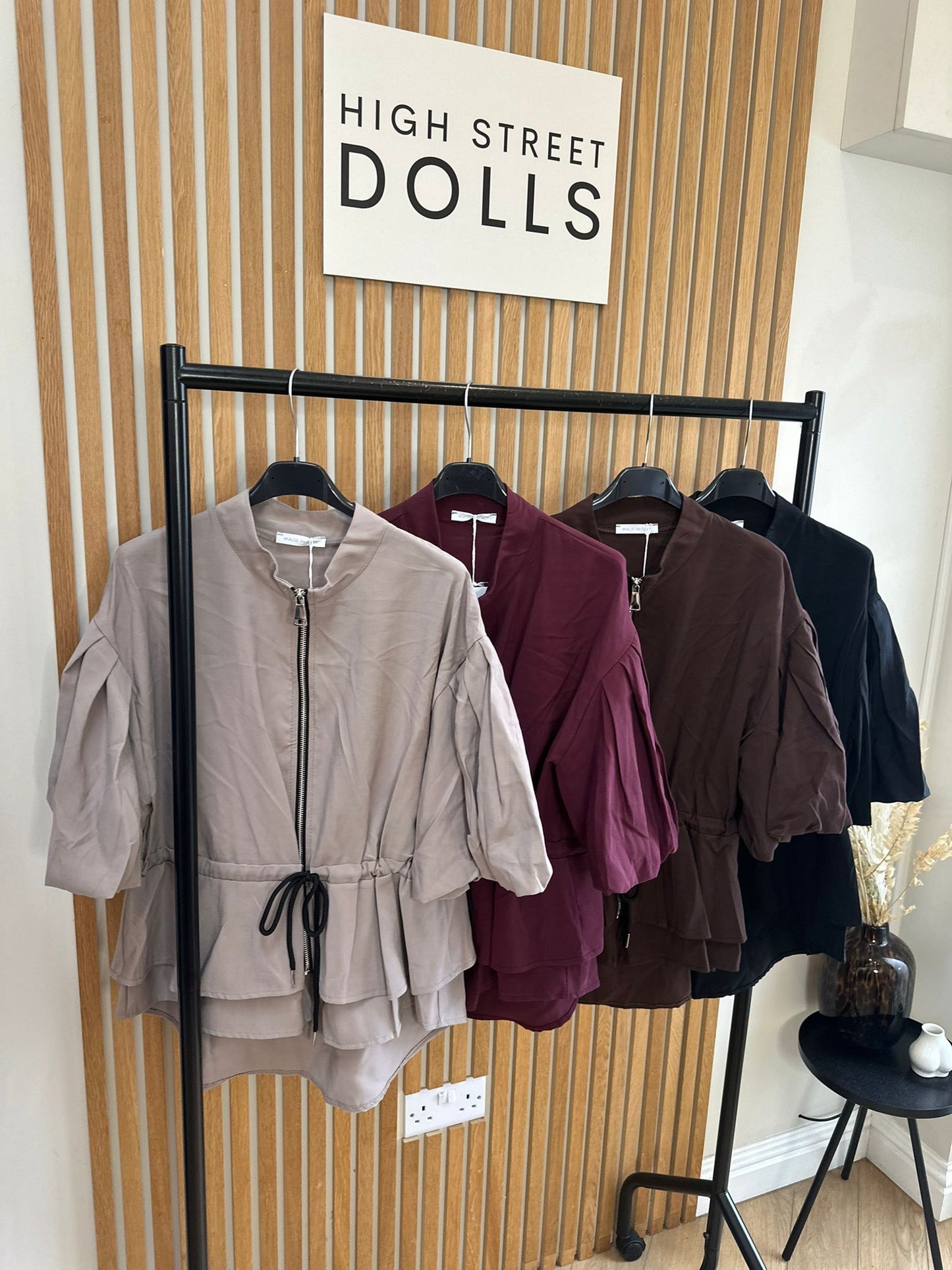 Tilly Peplum Jacket – Women’s Zip-Up Top with Ruffle Details & Balloon Sleeves, Autumn/Winter