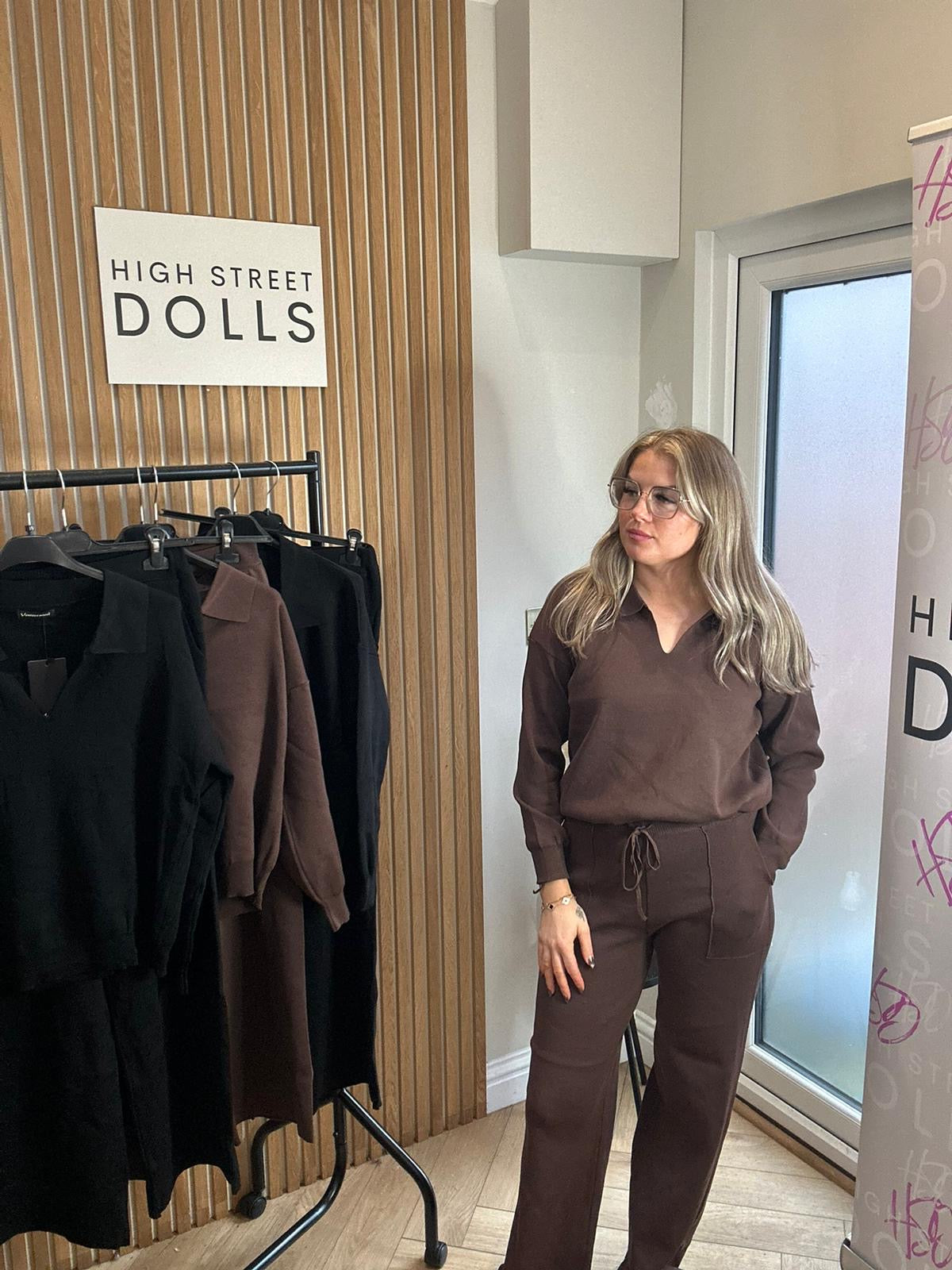 Mavis Knitted Lounge Set V Neck Sweater Wide Leg Co Ord Autumn Winter Christmas Knitwear