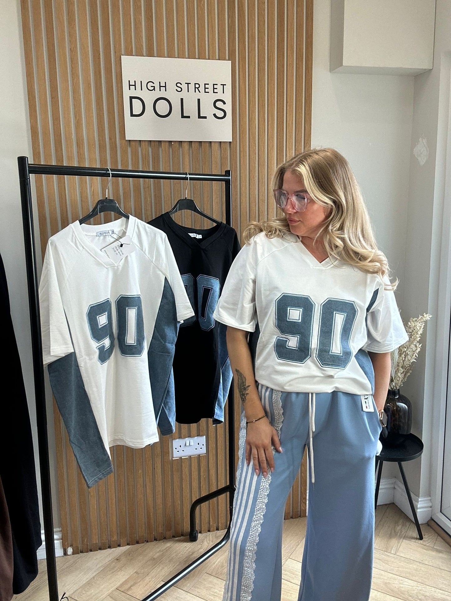 Darcie Baseball T Shirt Short Sleeves Slogan Denim Top Spring Summer Holiday