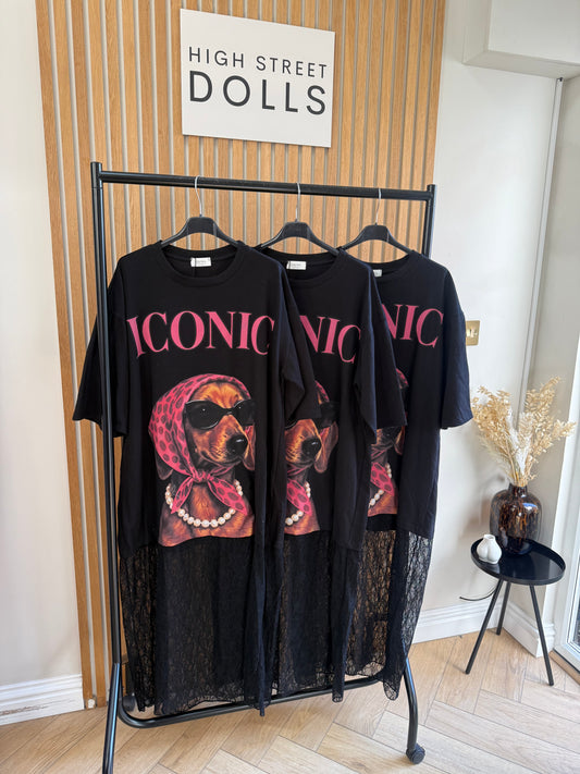 Teagan Oversized Lace T Shirt Dress Slogan Dog Print Longline Maxi Dress Summer Autumn