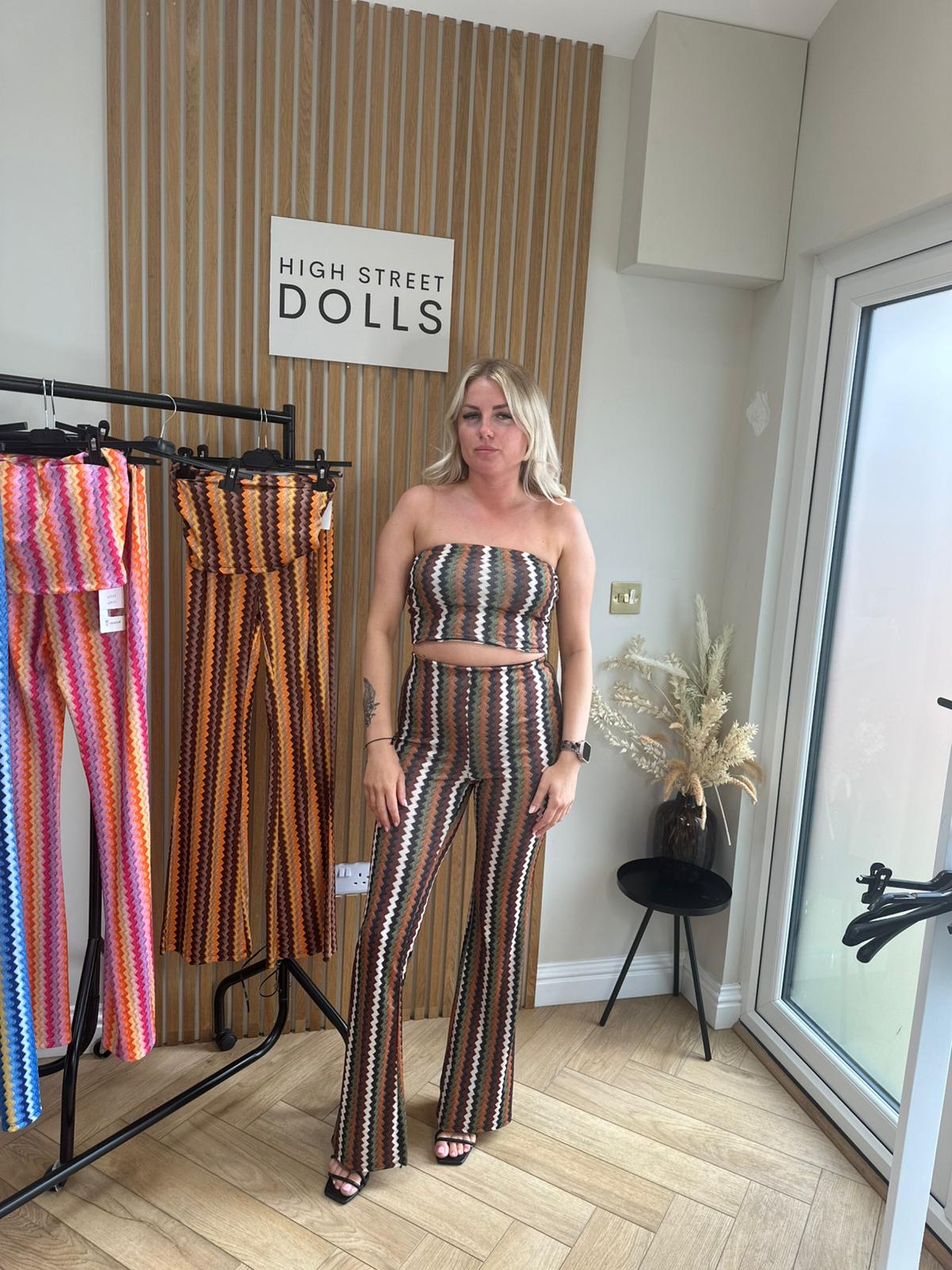 Hattie Co Ord Bandeau Top With Flare Trousers Zigzag Print Summer Outfit Holiday