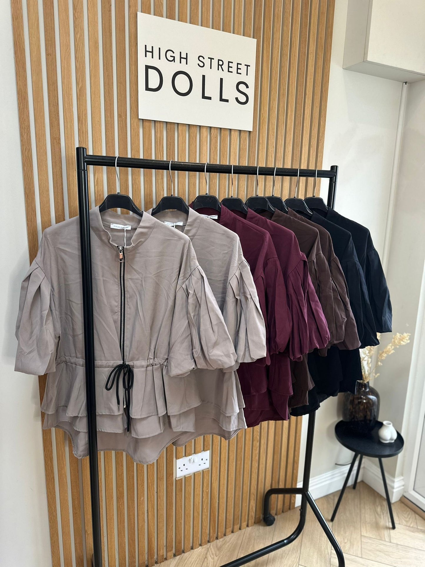 Tilly Peplum Jacket – Women’s Zip-Up Top with Ruffle Details & Balloon Sleeves, Autumn/Winter