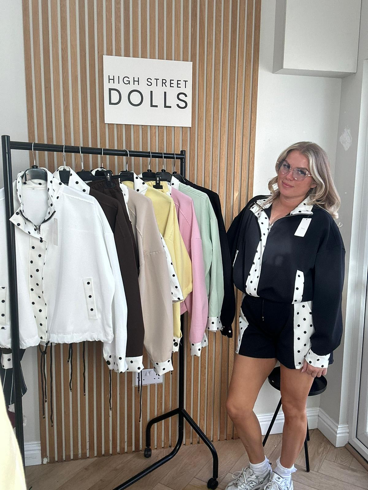 Sage Polka Dot Print Jacket and Shorts Holiday Spring Summer Women’s two piece co-ord Trending Viral Print Stripe Detail
