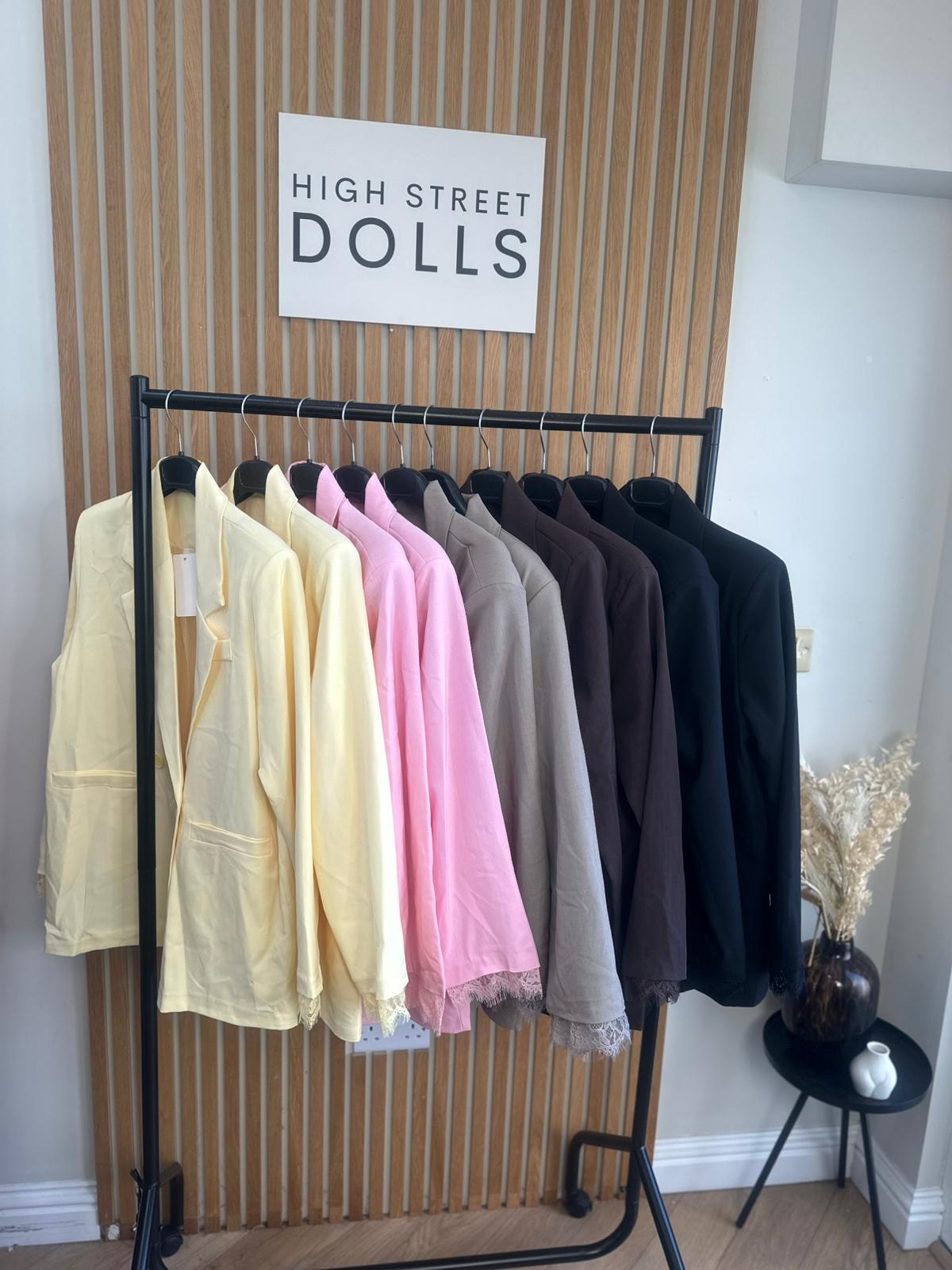 Roxy Oversized Blazer Lace Detail Single Breasted Daywear Evening Wear Winter Spring Summer Pastels