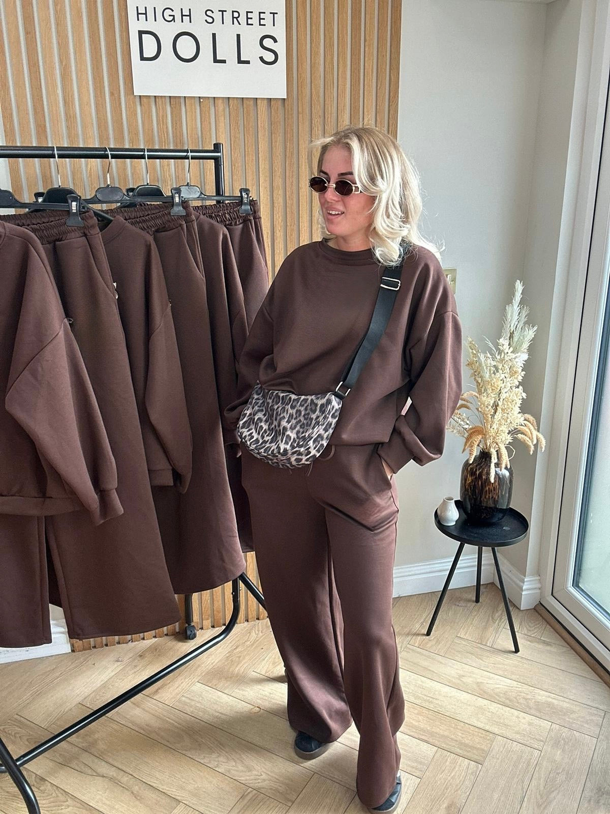 Aurora Slogan Lounge Set Round Neck Jumper and Wide Leg Trousers Co Ord Two Piece Tracksuit