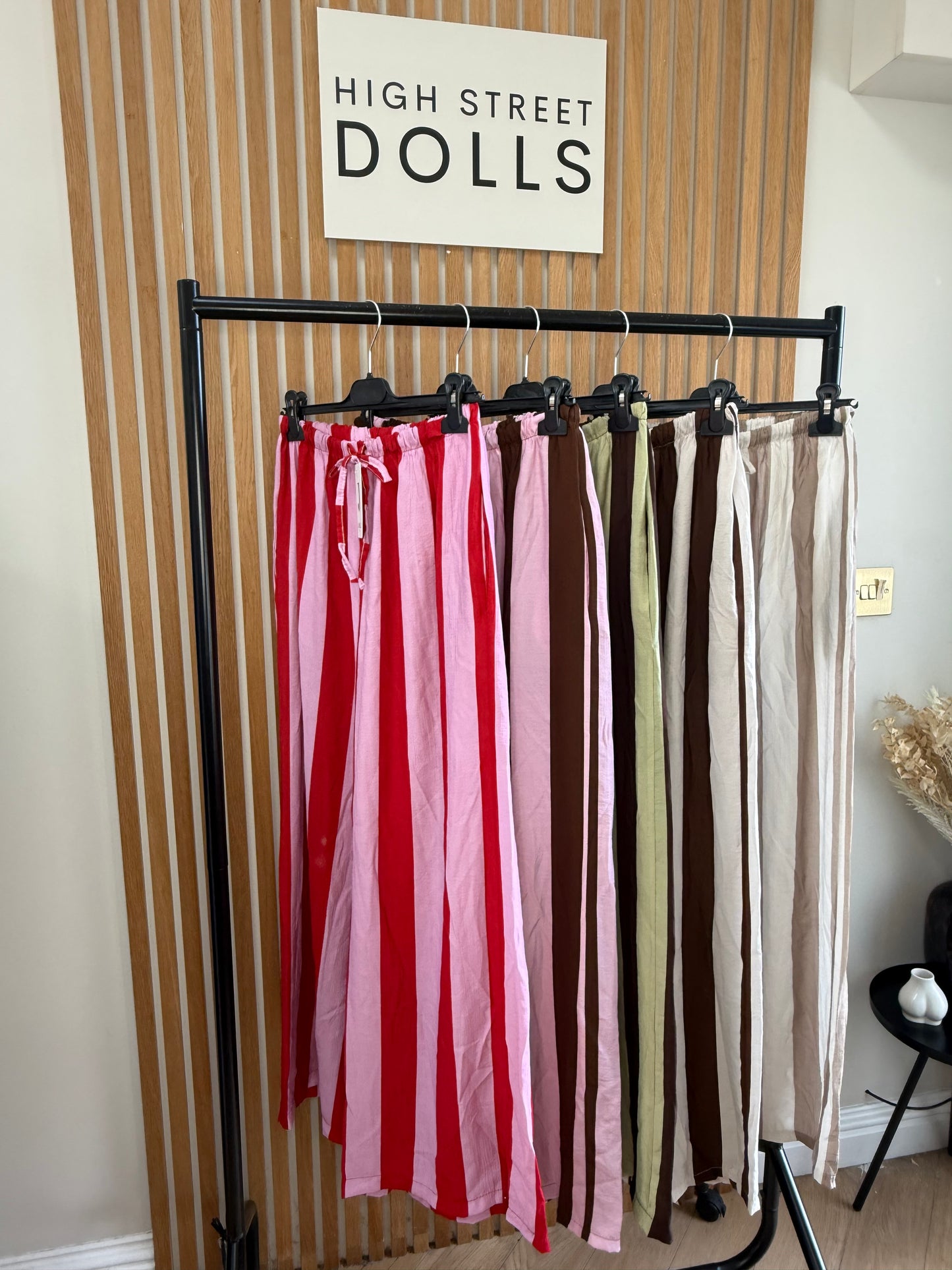 Lollie Wide Leg Trousers Light Weight Linen Style Summer Bright Stripes
