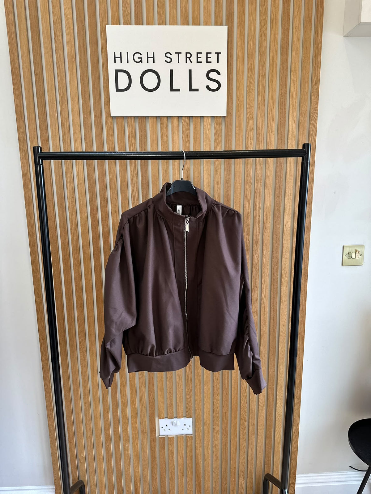 Darcy Ruched Sleeve Bomber Jacket Women’s Autumn Winter Zip Up Jacket