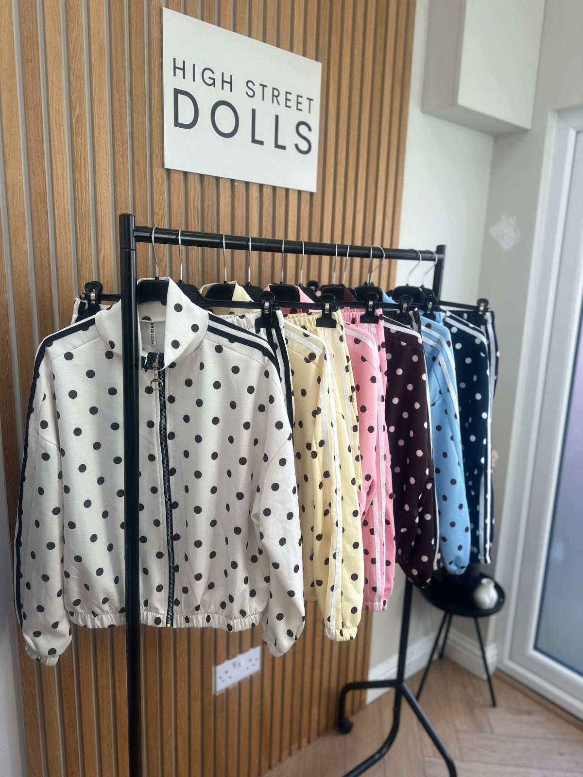 Harlo Polka Dot Print Bomber Jacket and Shorts Holiday Spring Summer Women’s two piece co-ord Trending Viral Print Stripe Detail