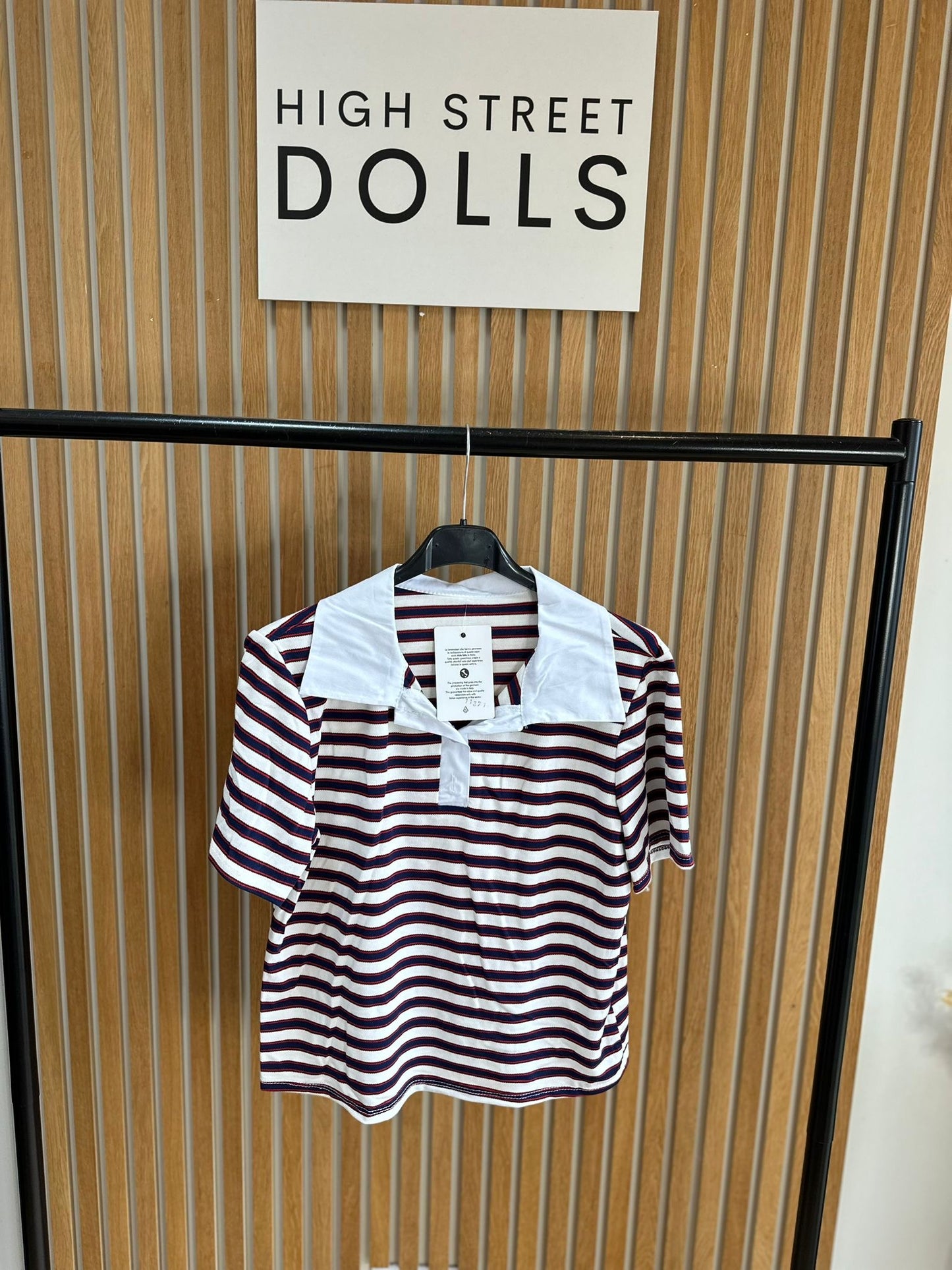 Billie Striped Rugby Top Fitted Short Sleeve T Shirt Collared Neckline Spring Summer Fashion