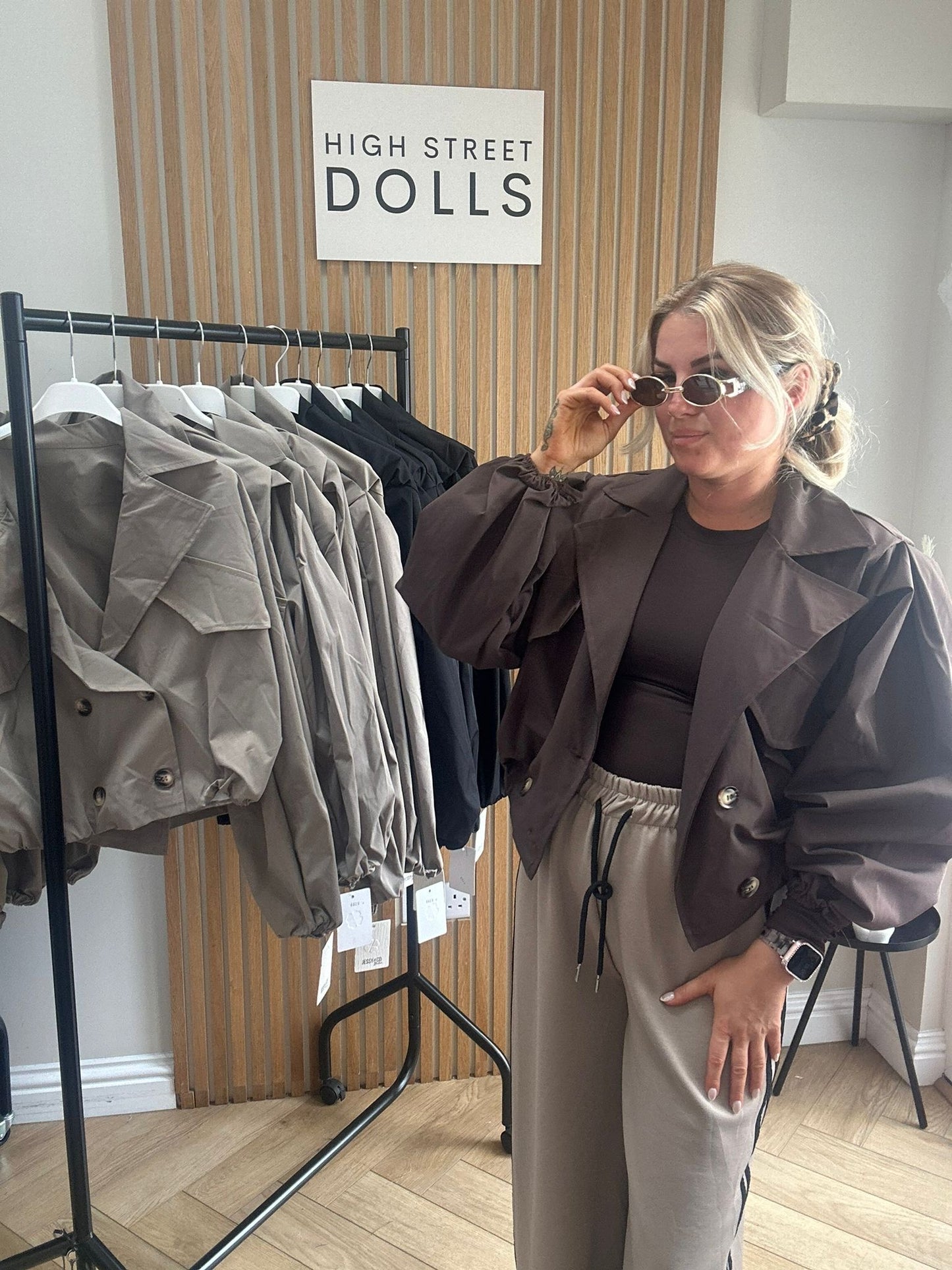 Riley Cropped Double Breasted Jacket Lightweight Trench Coat