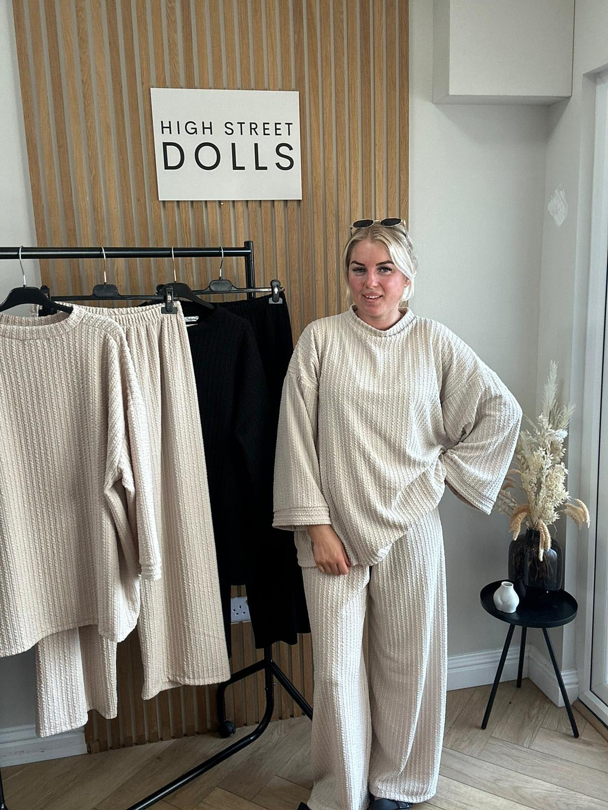 Harriett Oversized Lounge Set Round Neck Top and Wide Leg Trousers