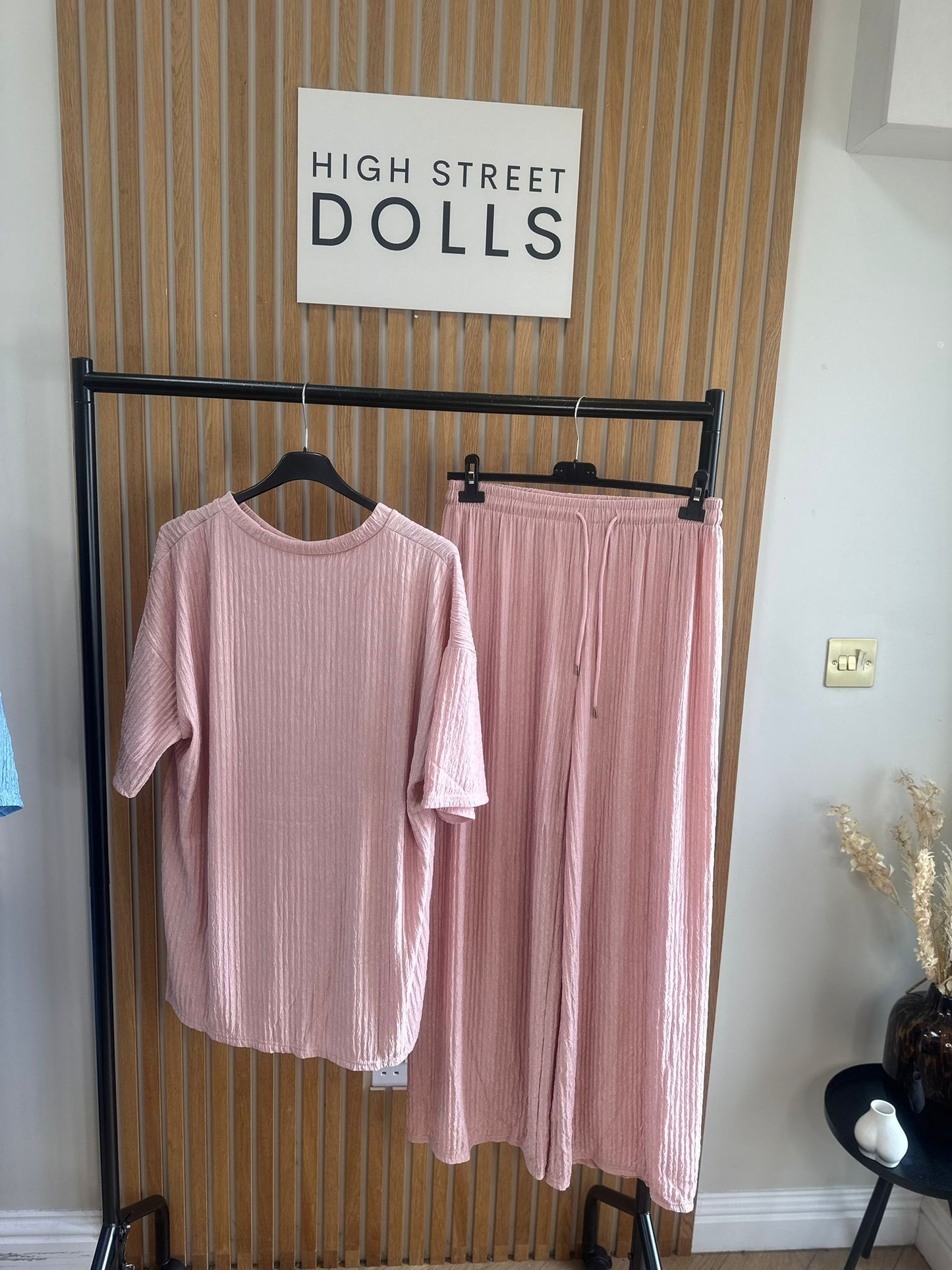 Maddison T Shirt and Trouser Set  Summer Outfit Holiday Set Crinkle Fabric Two Piece Co Ord