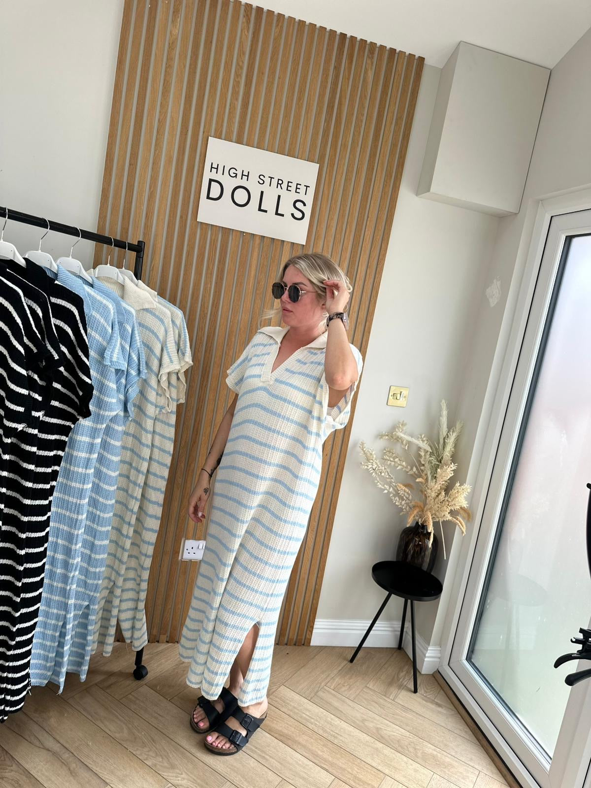Belle Knitted Stripe Midi Dress Summer Holiday Outfit