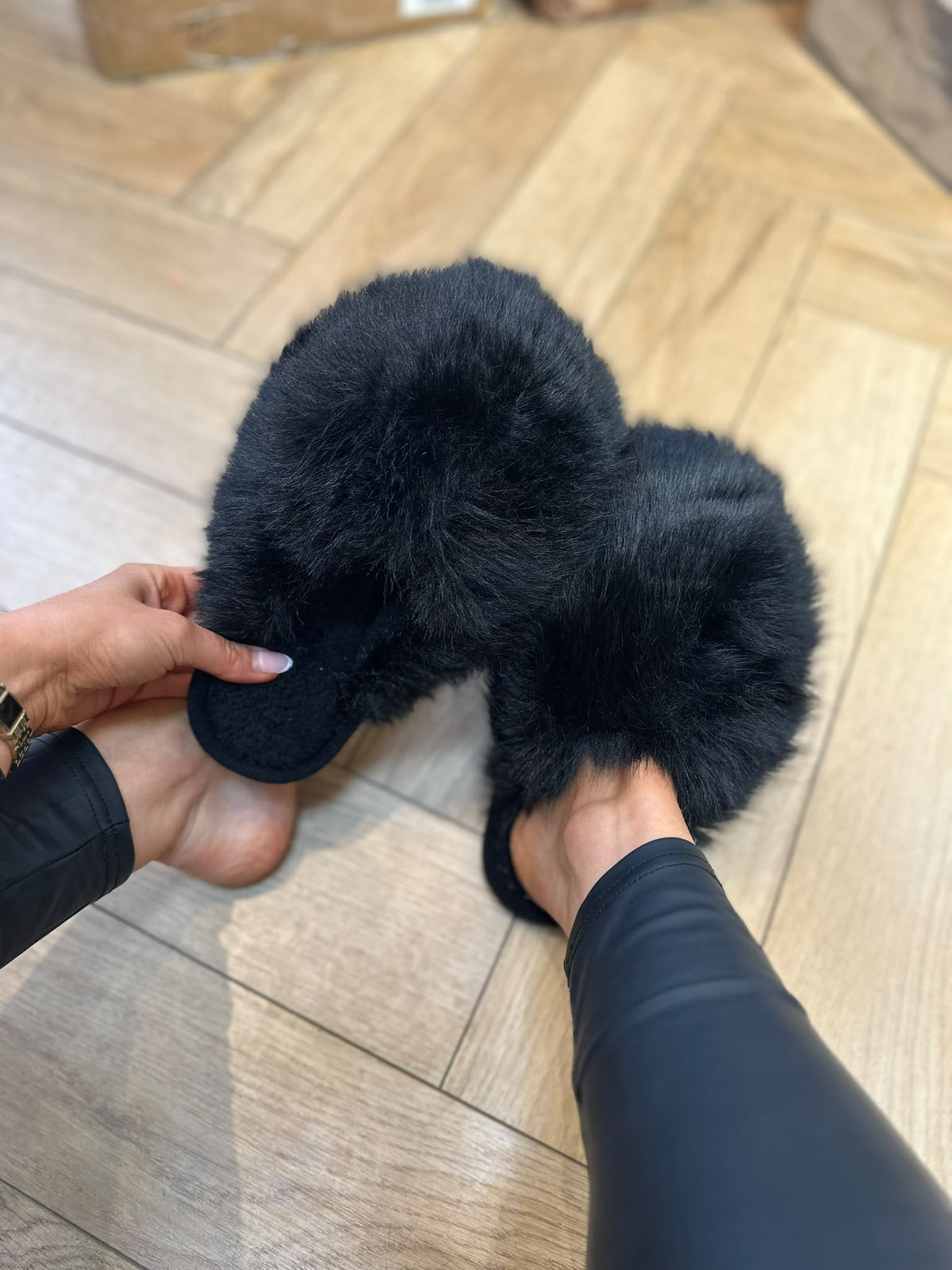 Fluffy XL Pom Pom Slippers Faux Fur Lined Cosy Slippers Autumn Winter Christmas Present