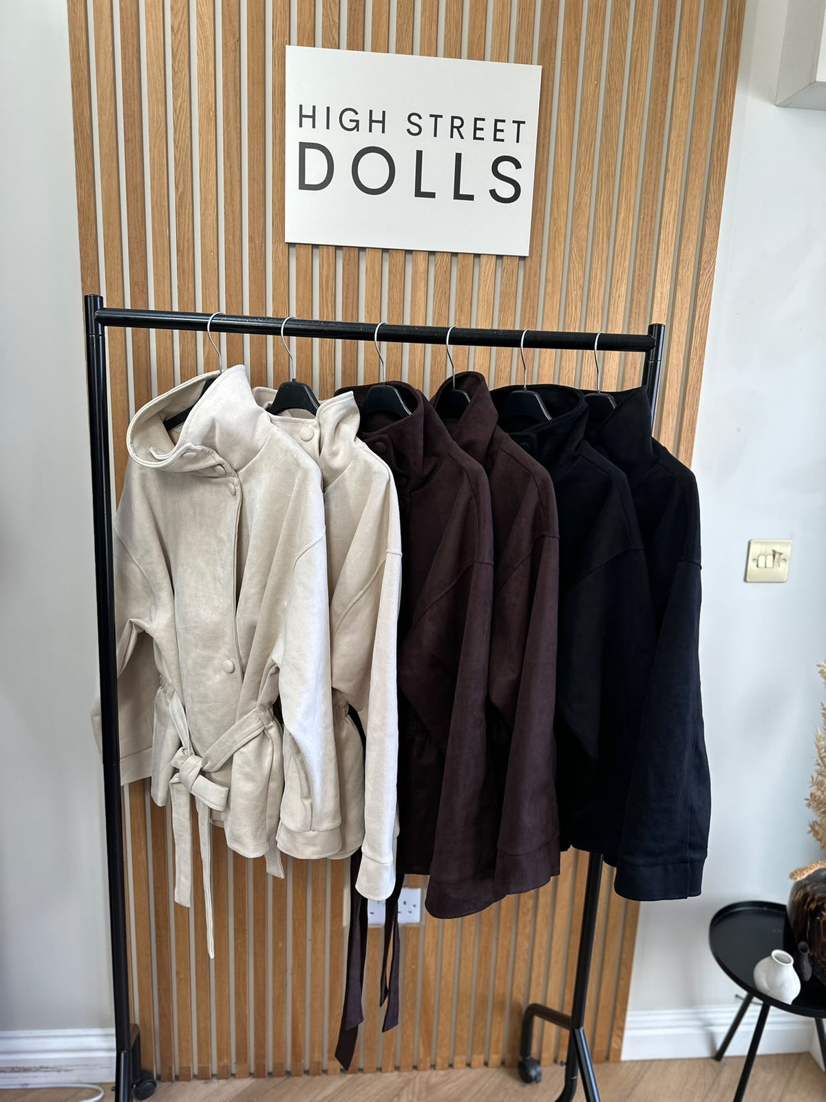Kiera Suedette Belted Funnel Neck Button-Down Jacket – Autumn/Winter