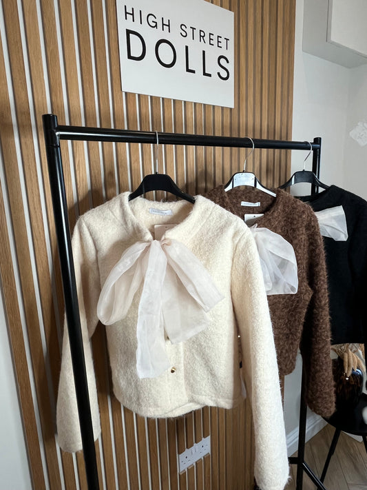 Chiffon Bow Jacket, Cardigan, Gold Buttons