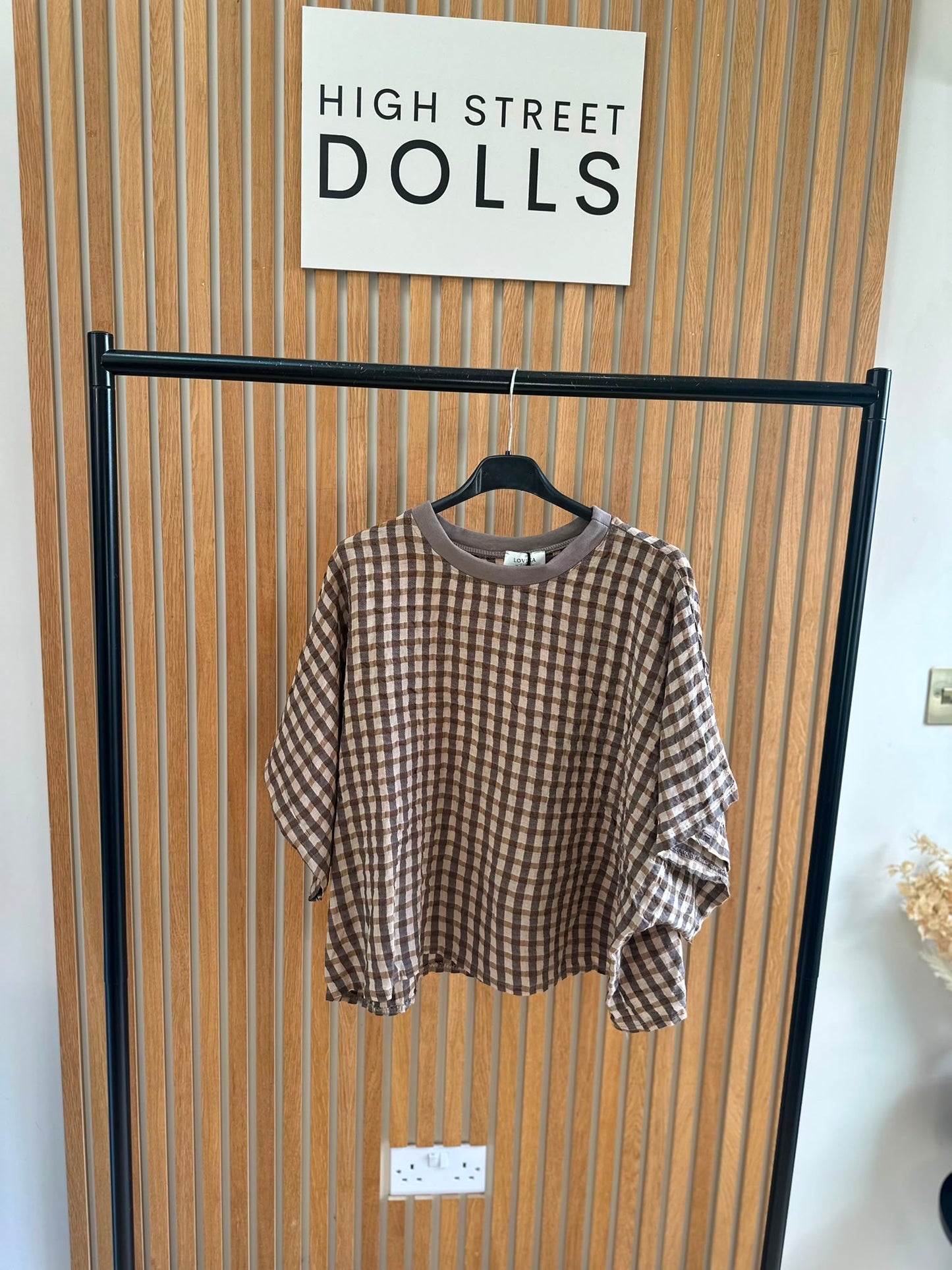 Olive Gingham Oversized T Shirt Short Sleeves Round Neck Top Autumn Fashion