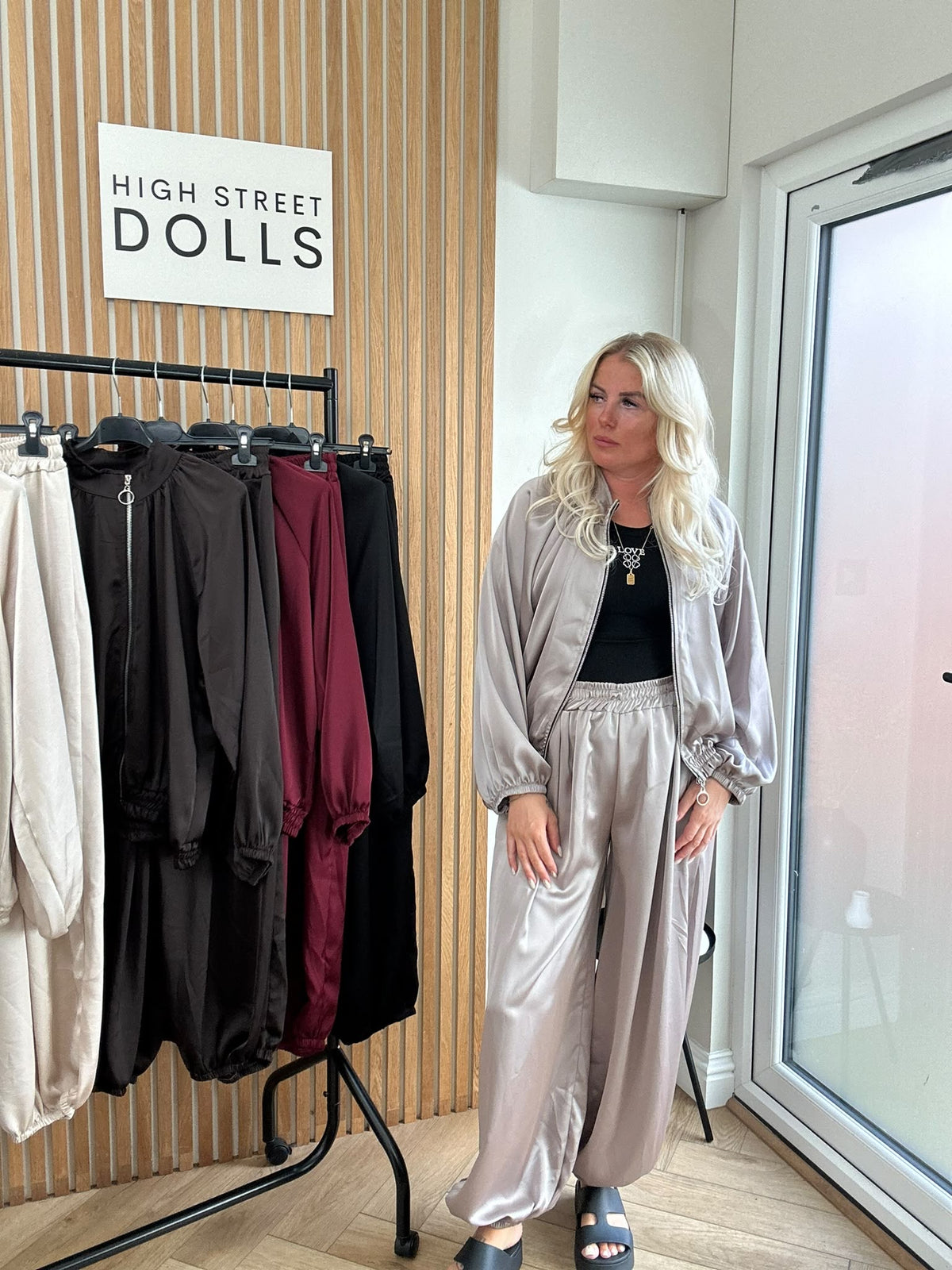 Blair Satin Harem Tracksuit Two-Piece Bomber Jacket Style Co-Ord, Silky Satin Material Autumn Loungewear