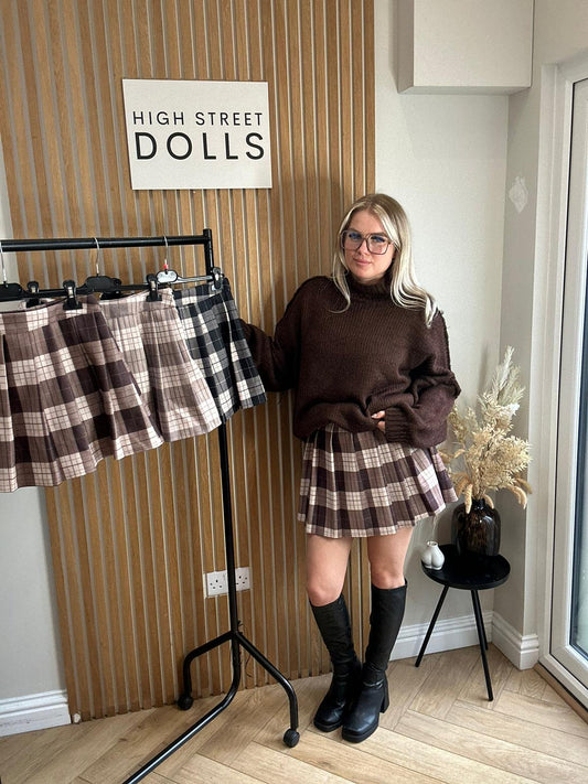 Carrie Tartan Pleated Skort Autumn Winter Mini Skirt Shorts Check Festive