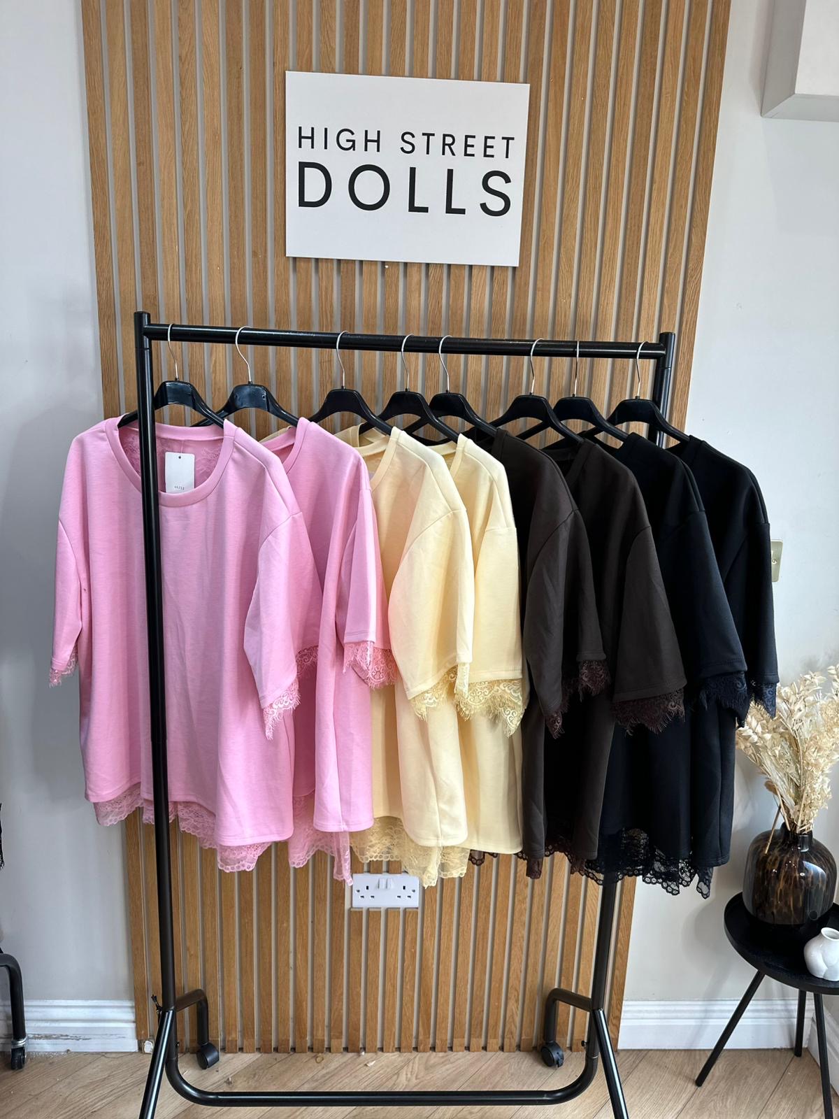 Neve Lace Oversized T Shirt Short Sleeves Open Back Spring Summer