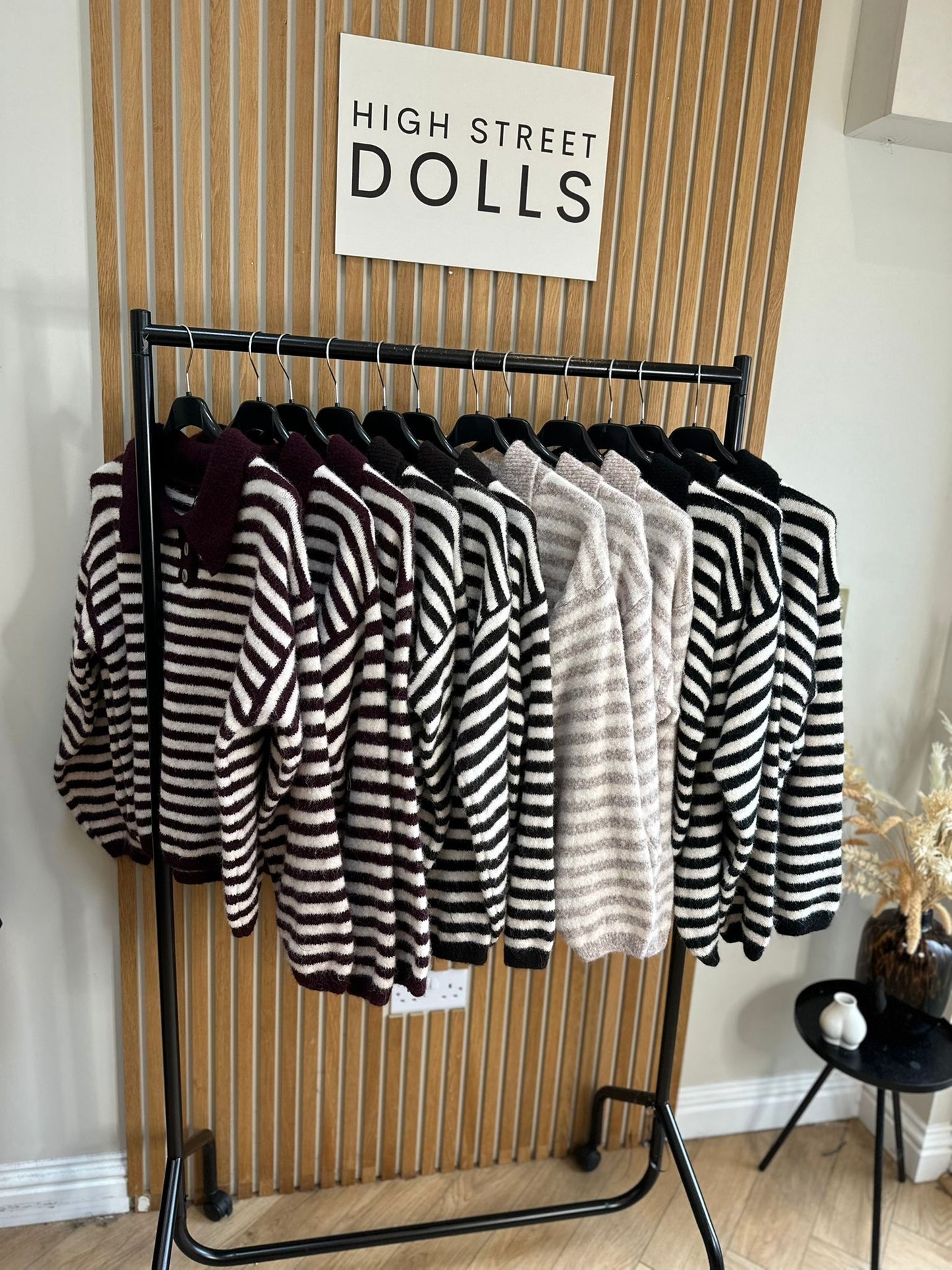 Sara Knitted Jumper Stripe Detail Slouchy Knitwear Button Up with Collar Autumn Winter