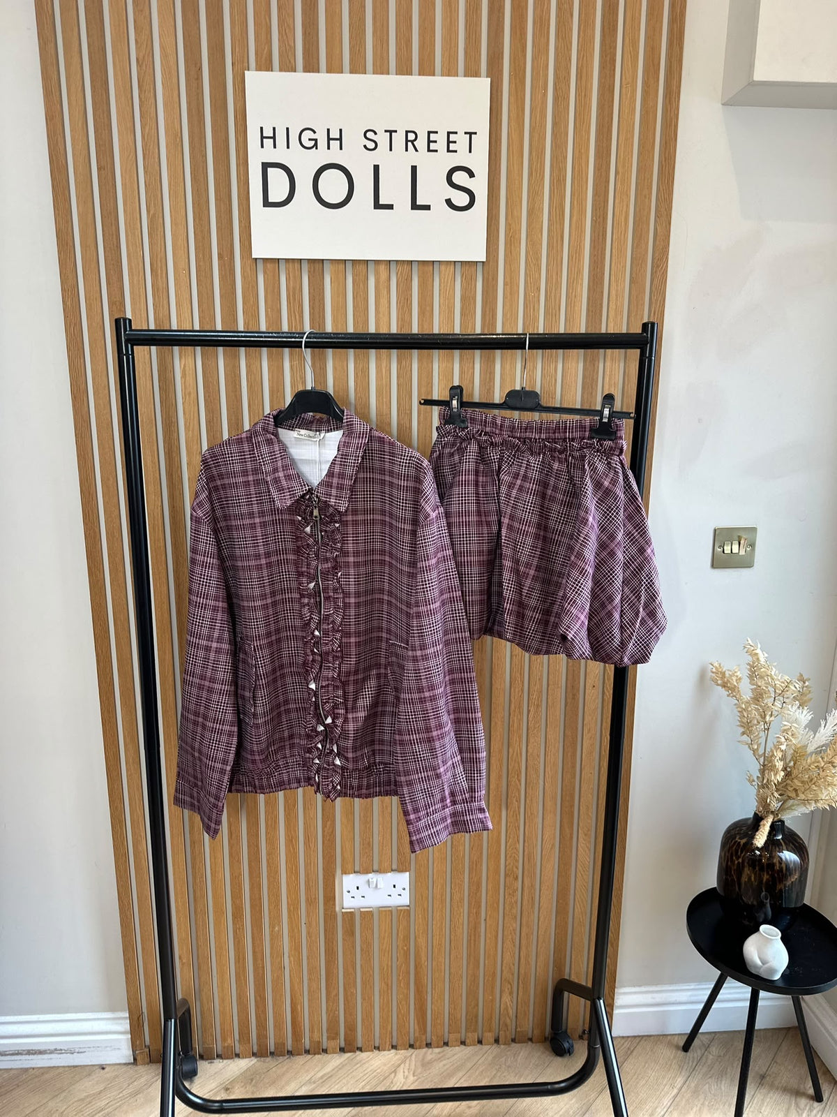 Elle Checkered Zip Jacket & Matching Skirt Co-Ord Set – Autumn/Winter Tartan Fabric
