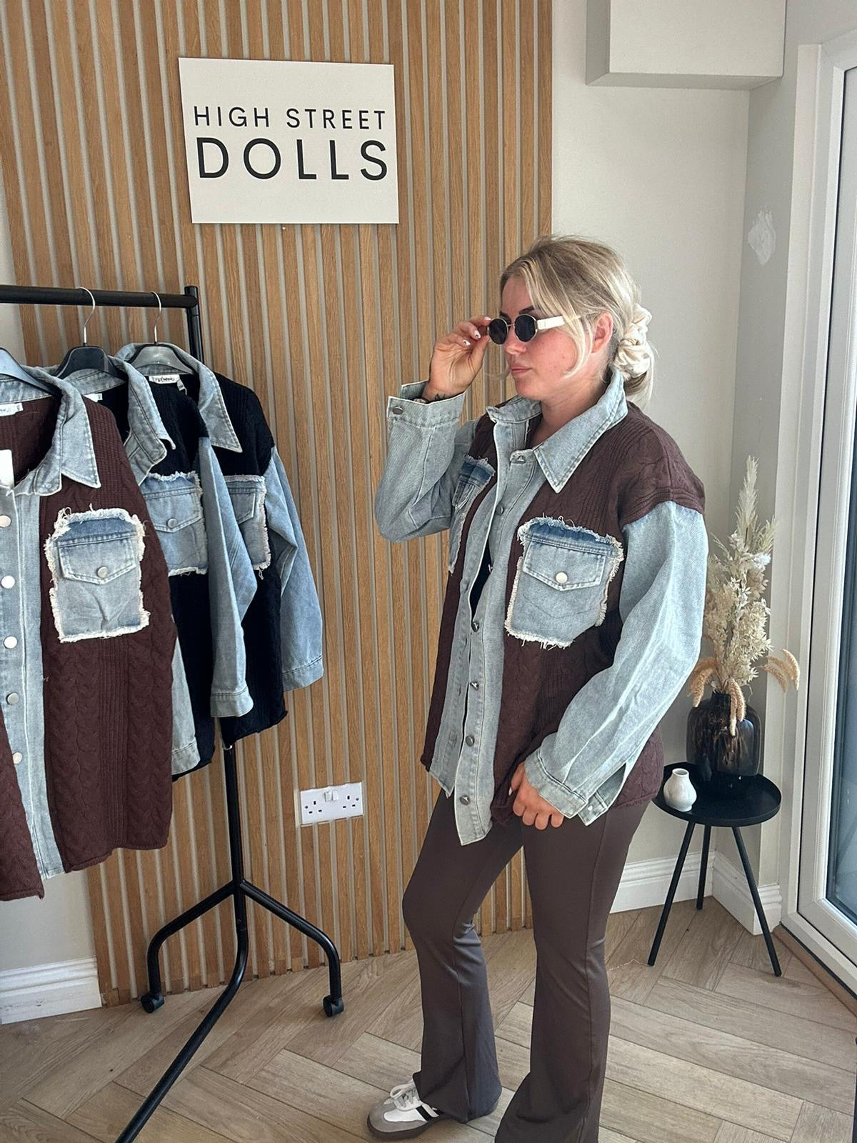Elodie Denim Knit Shirt Shaket Jacket Women’s Top