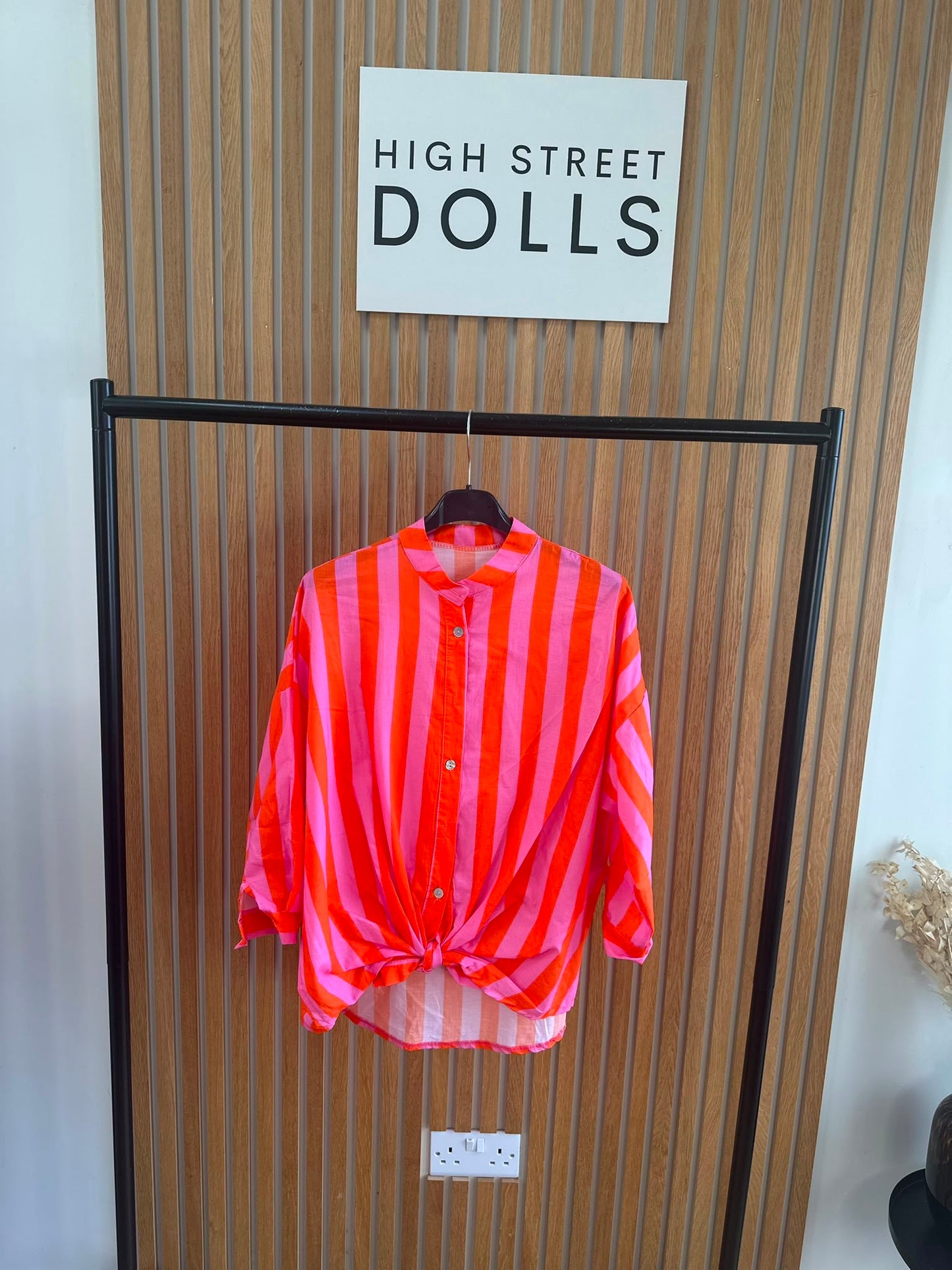 Coral Oversized Striped Shirt Bold Bright Summer Holiday Style