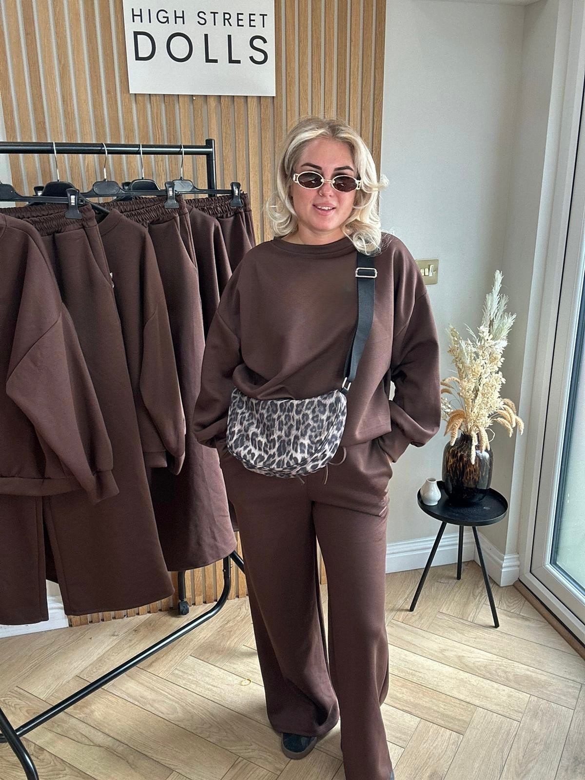 Aurora Slogan Lounge Set Round Neck Jumper and Wide Leg Trousers Co Ord Two Piece Tracksuit