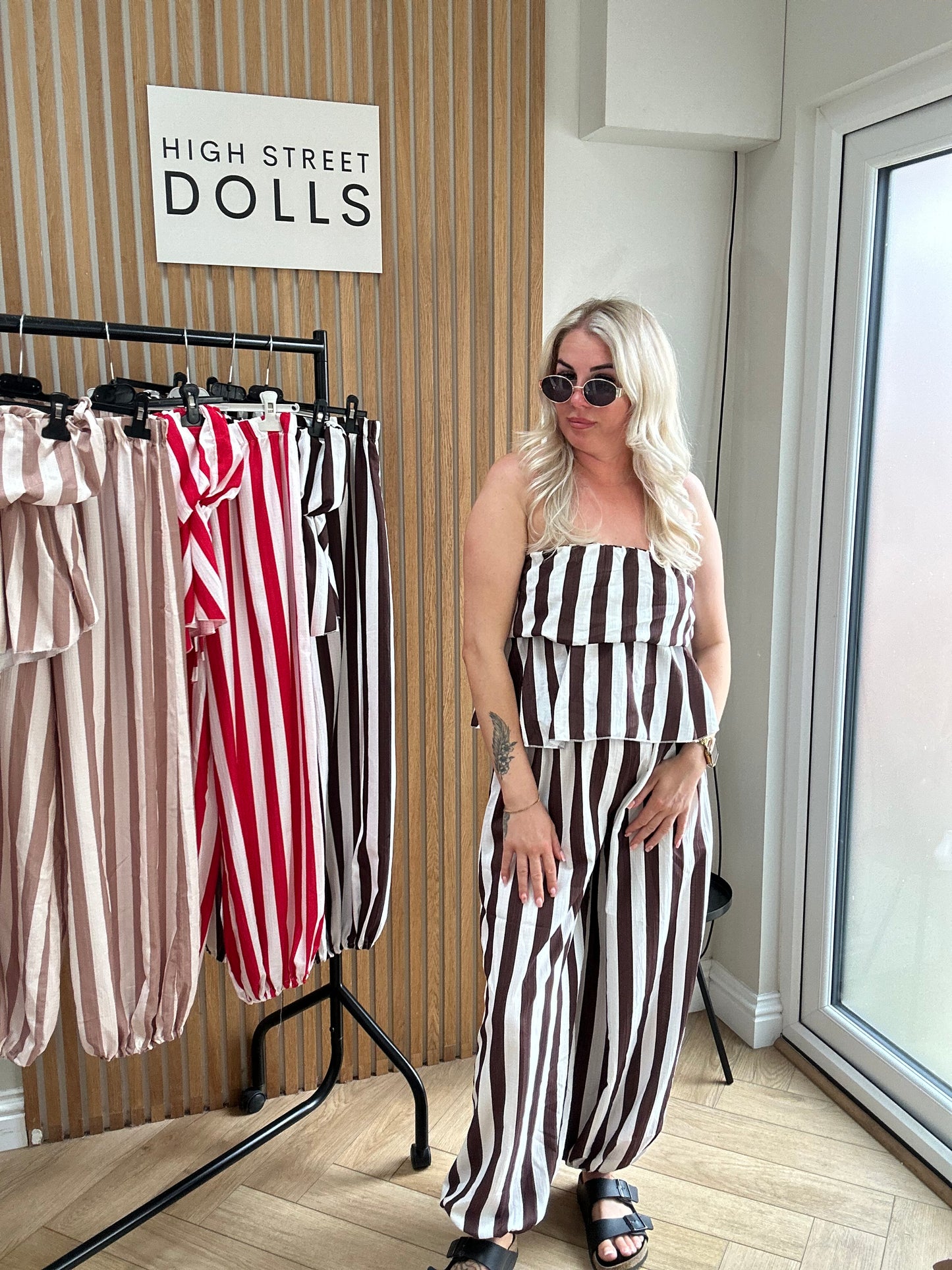 Kandy Stripe Top and Trouser Set Womens Two Piece Co ordinate Summer Holiday