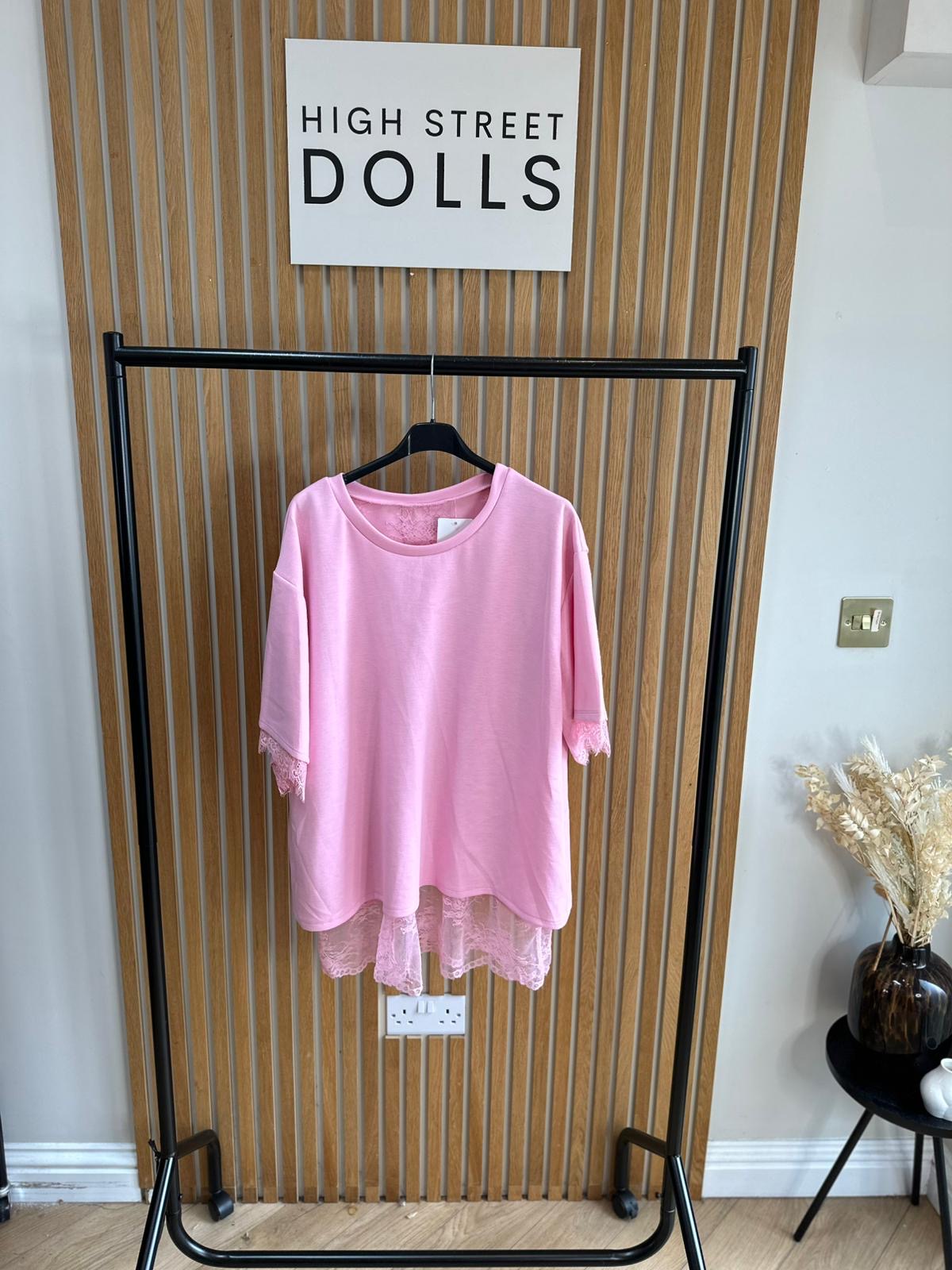 Neve Lace Oversized T Shirt Short Sleeves Open Back Spring Summer