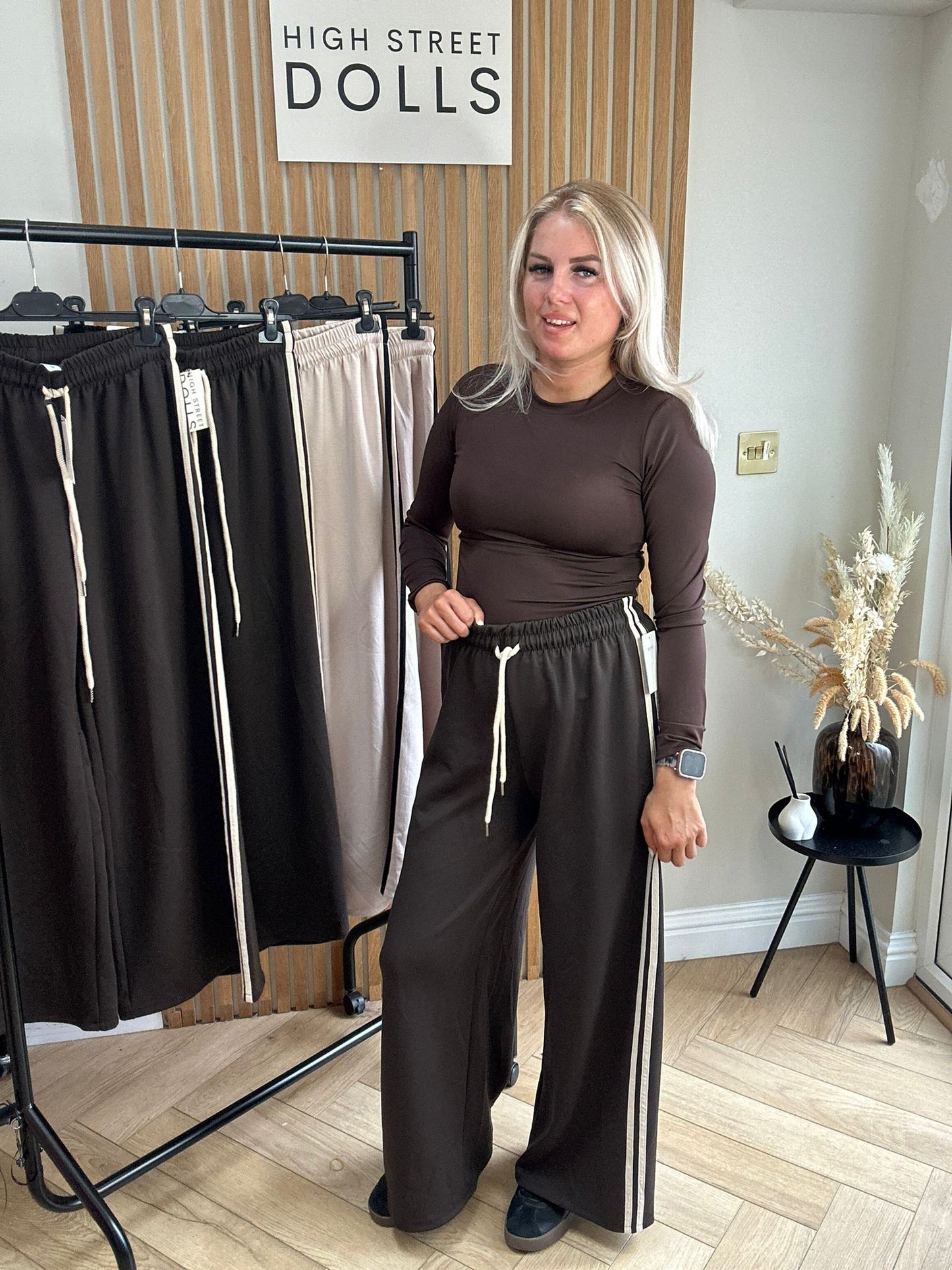 Khloe Trousers Wide Leg Flares Stripe Detail