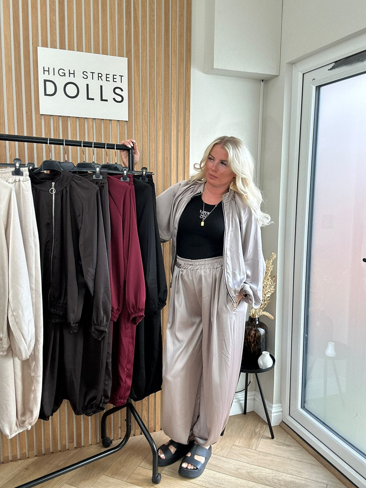 Blair Satin Harem Tracksuit Two-Piece Bomber Jacket Style Co-Ord, Silky Satin Material Autumn Loungewear