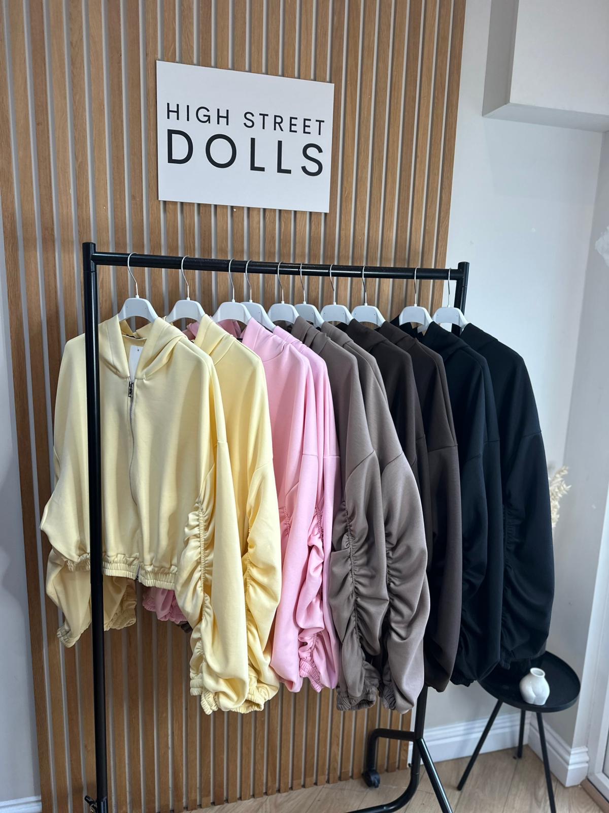 Reene Cropped Ruched Sleeve Hoodie Zip Up Jacket Jersey Spring Summer Winter