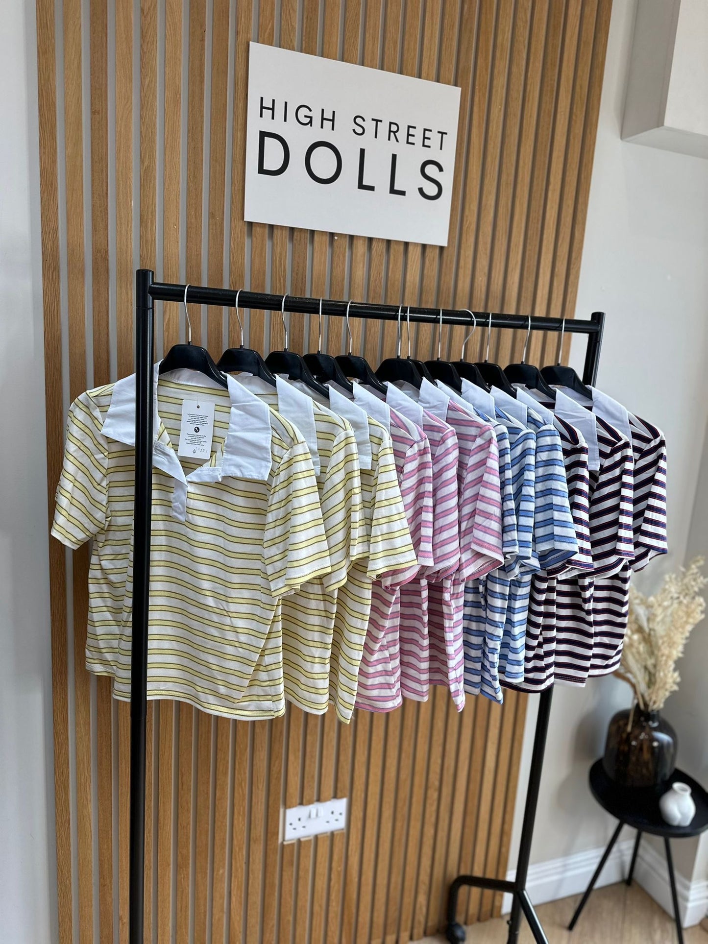 Billie Striped Rugby Top Fitted Short Sleeve T Shirt Collared Neckline Spring Summer Fashion