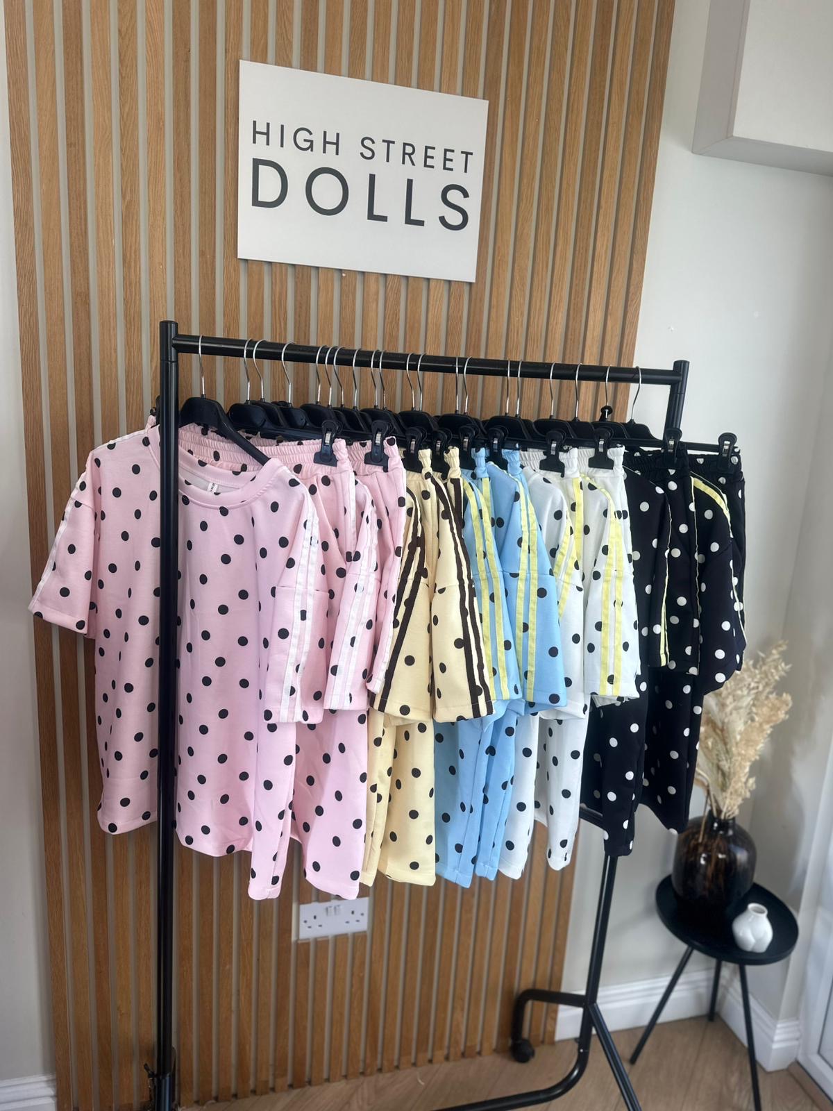 Bibi Polka Dot Print Oversized T Shirt and Shorts Holiday Spring Summer Women’s two piece co-ord Trending Viral Print Stripe Detail