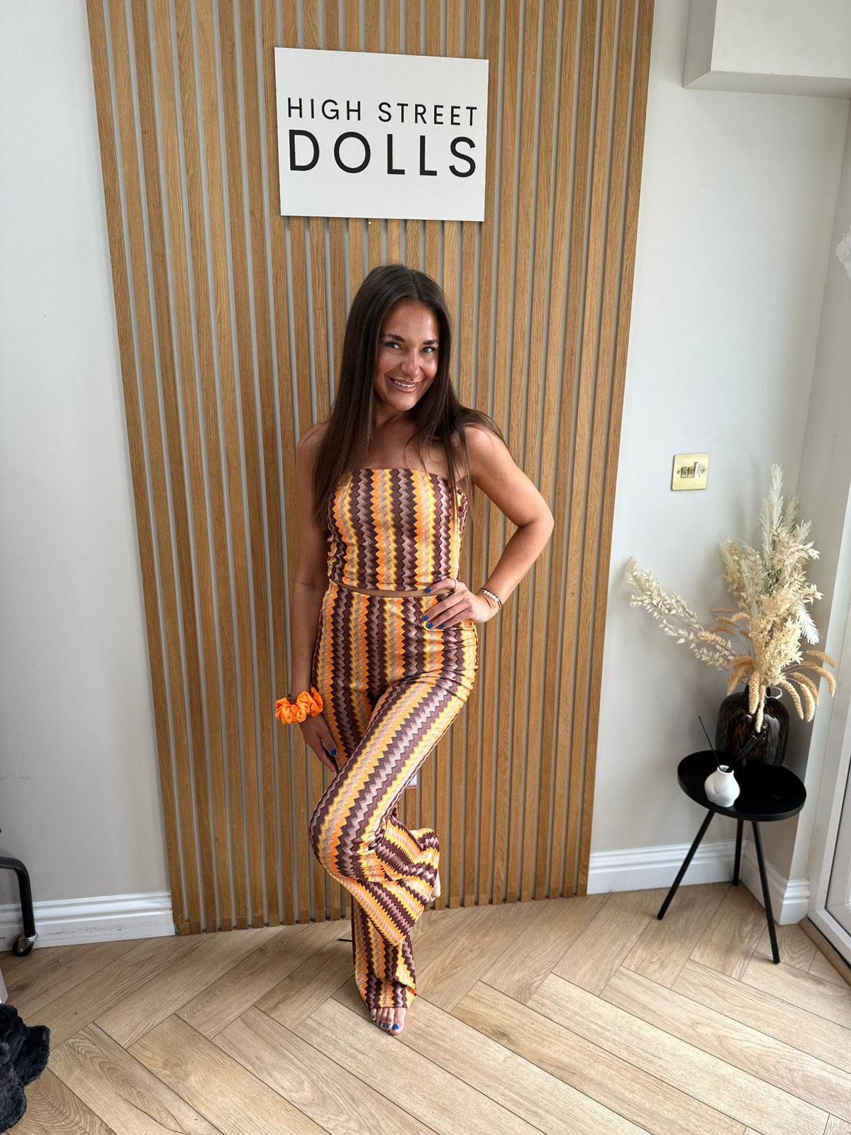 Hattie Co Ord Bandeau Top With Flare Trousers Zigzag Print Summer Outfit Holiday