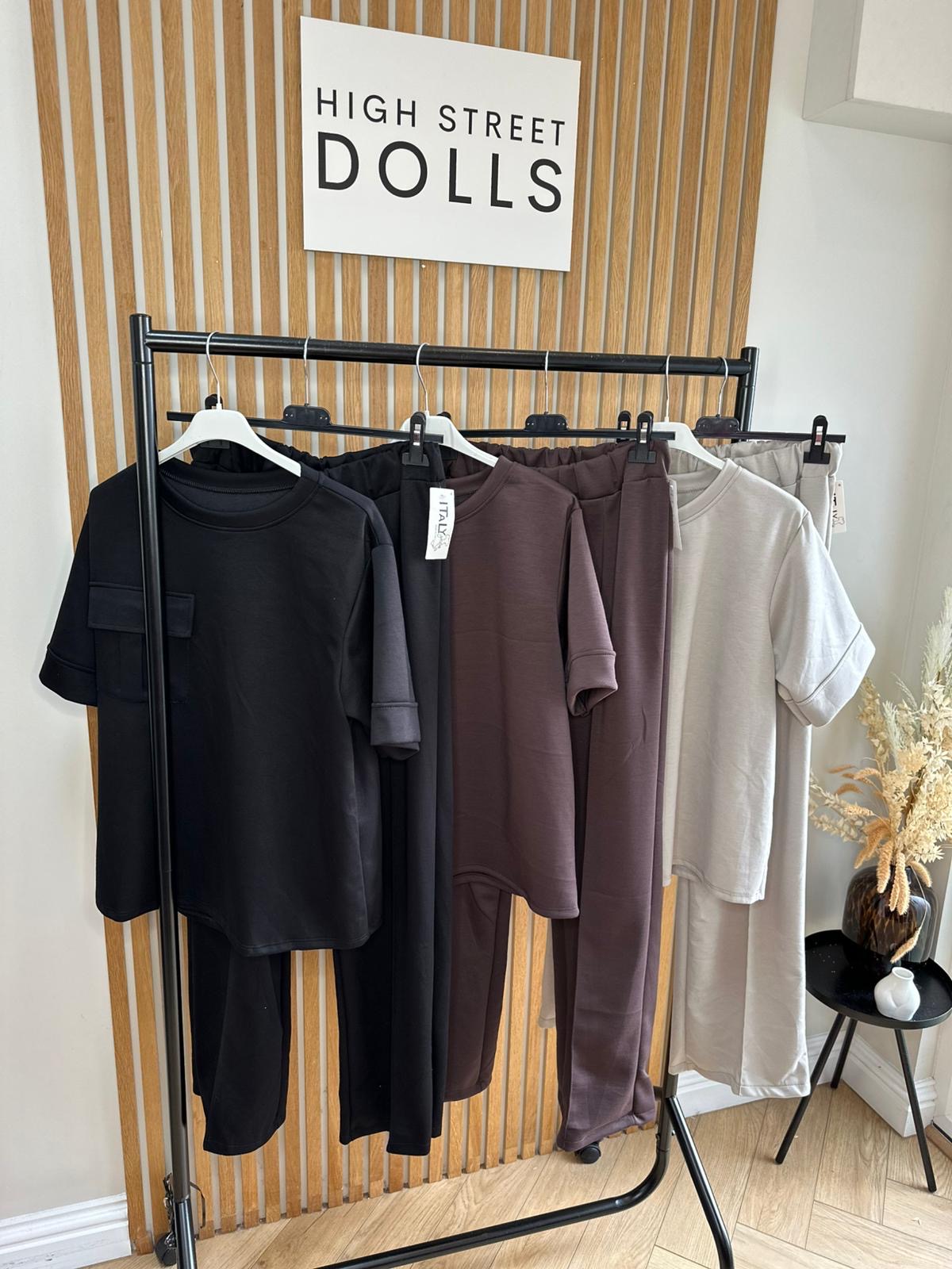 Piper Lounge Set T shirt with Wide leg Trousers Combat Pocket Tracksuit Loungewear Two Piece Co Ord