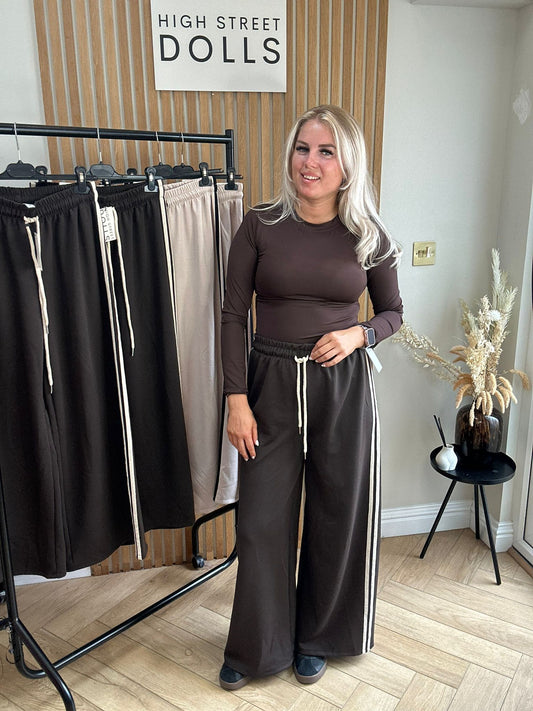 Khloe Trousers Wide Leg Flares Stripe Detail
