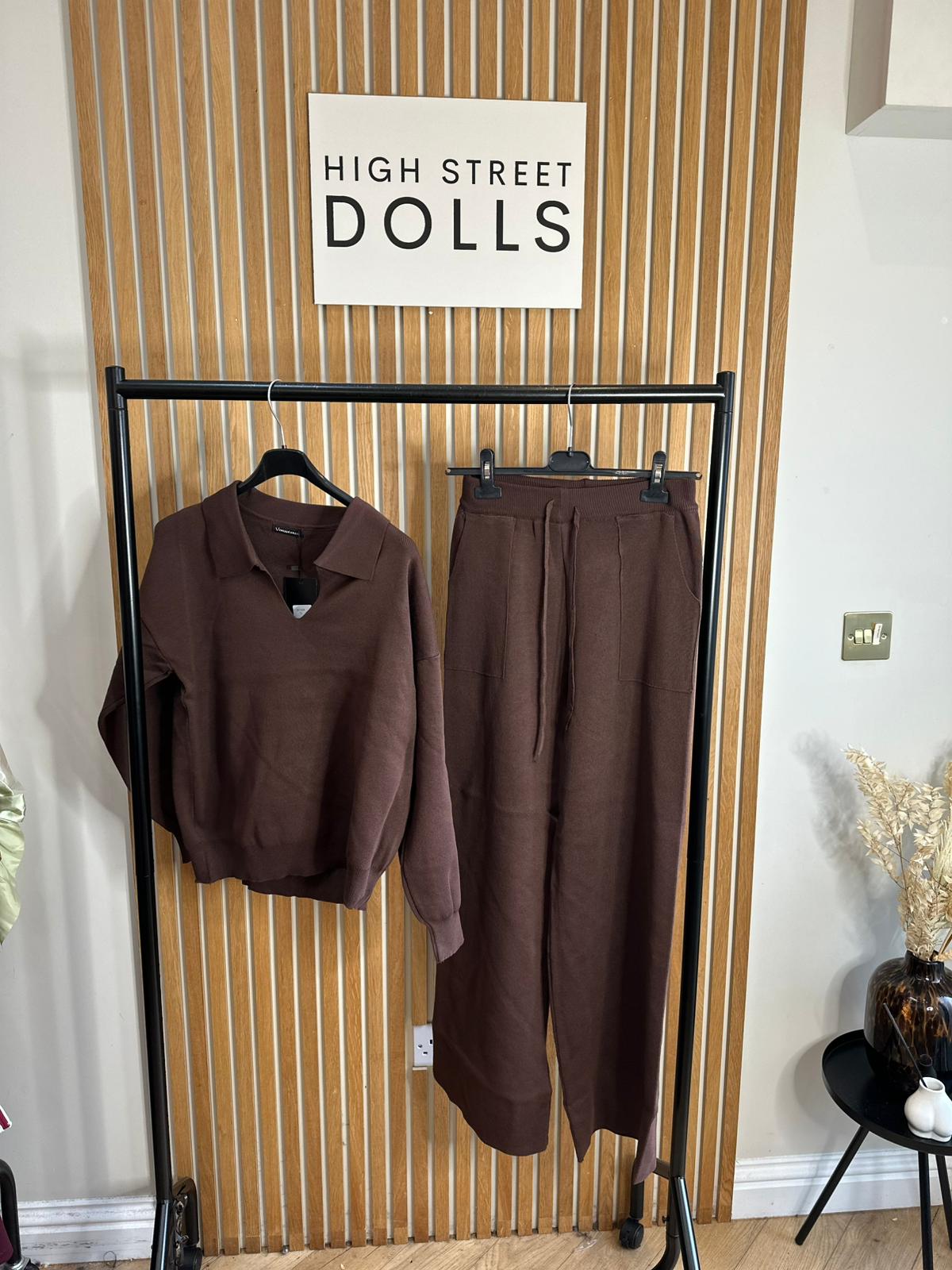 Mavis Knitted Lounge Set V Neck Sweater Wide Leg Co Ord Autumn Winter Christmas Knitwear