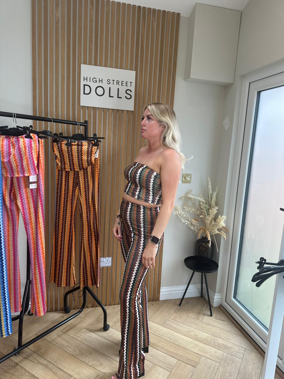 Hattie Co Ord Bandeau Top With Flare Trousers Zigzag Print Summer Outfit Holiday