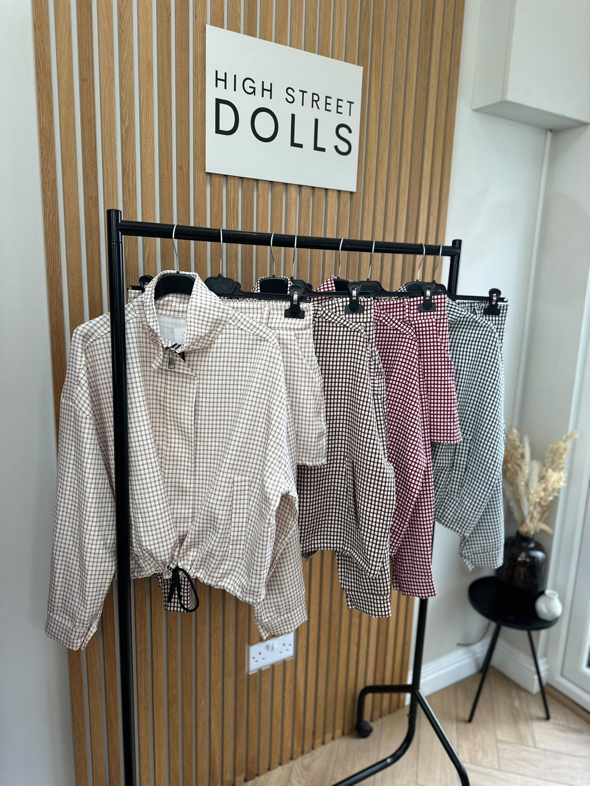 Dolly Gingham Lightweight Jacket and Shorts Set – Women’s Co Ord, Two Piece, Autumn/Winter Layer with Funnel Neckline