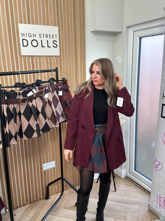 Audrey Diamond Checkered Skirt Autumn Winter Christmas Festive